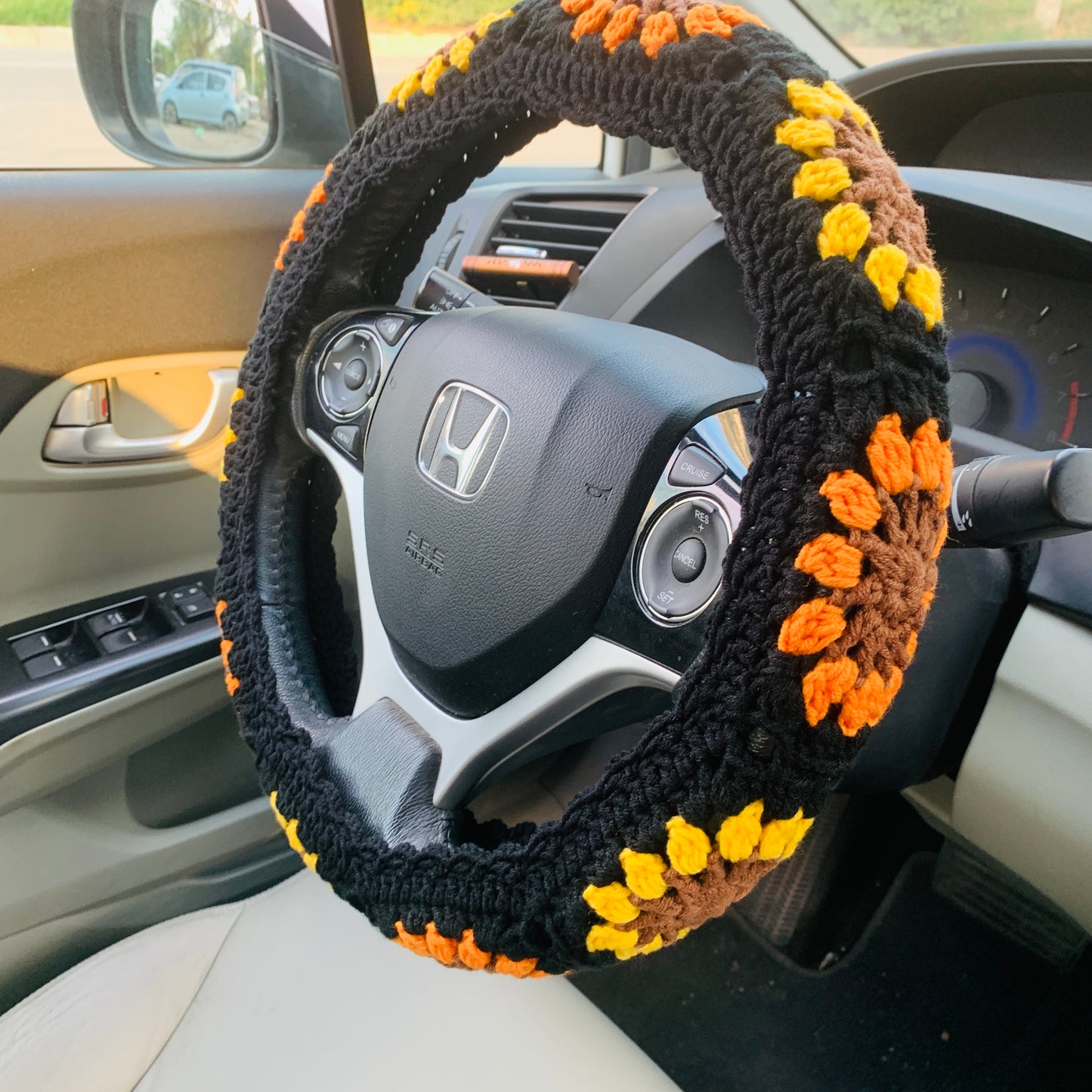 Steering Wheel Cover for women, Crochet Sunflower Black seat belt Cover, Car Accessories decorations Gift for her