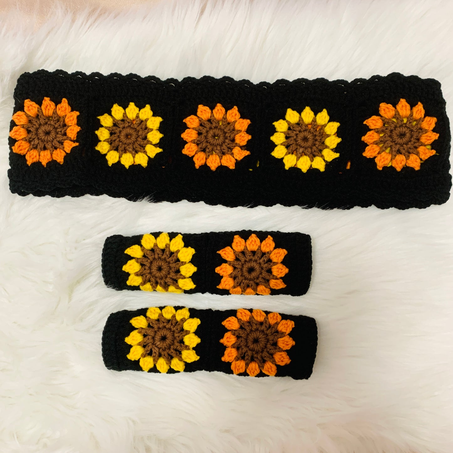 Steering Wheel Cover for women, Crochet Sunflower Black seat belt Cover, Car Accessories decorations Gift for her