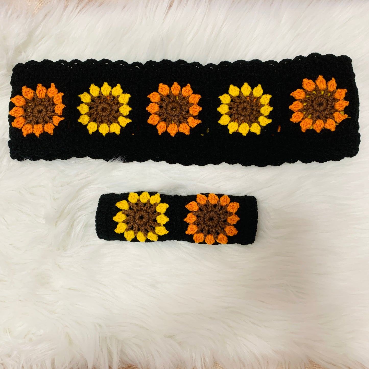 Steering Wheel Cover for women, Crochet Sunflower Black seat belt Cover, Car Accessories decorations Gift for her