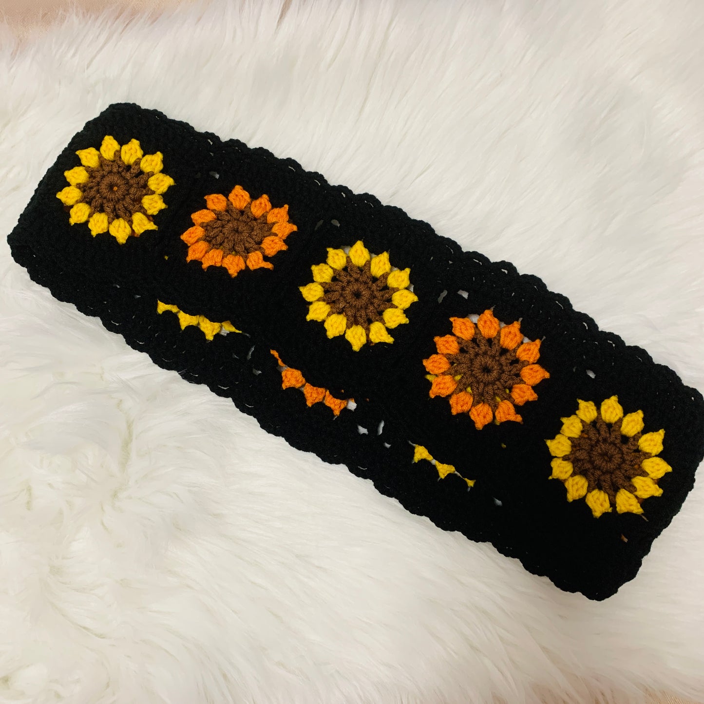 Steering Wheel Cover for women, Crochet Sunflower Black seat belt Cover, Car Accessories decorations Gift for her