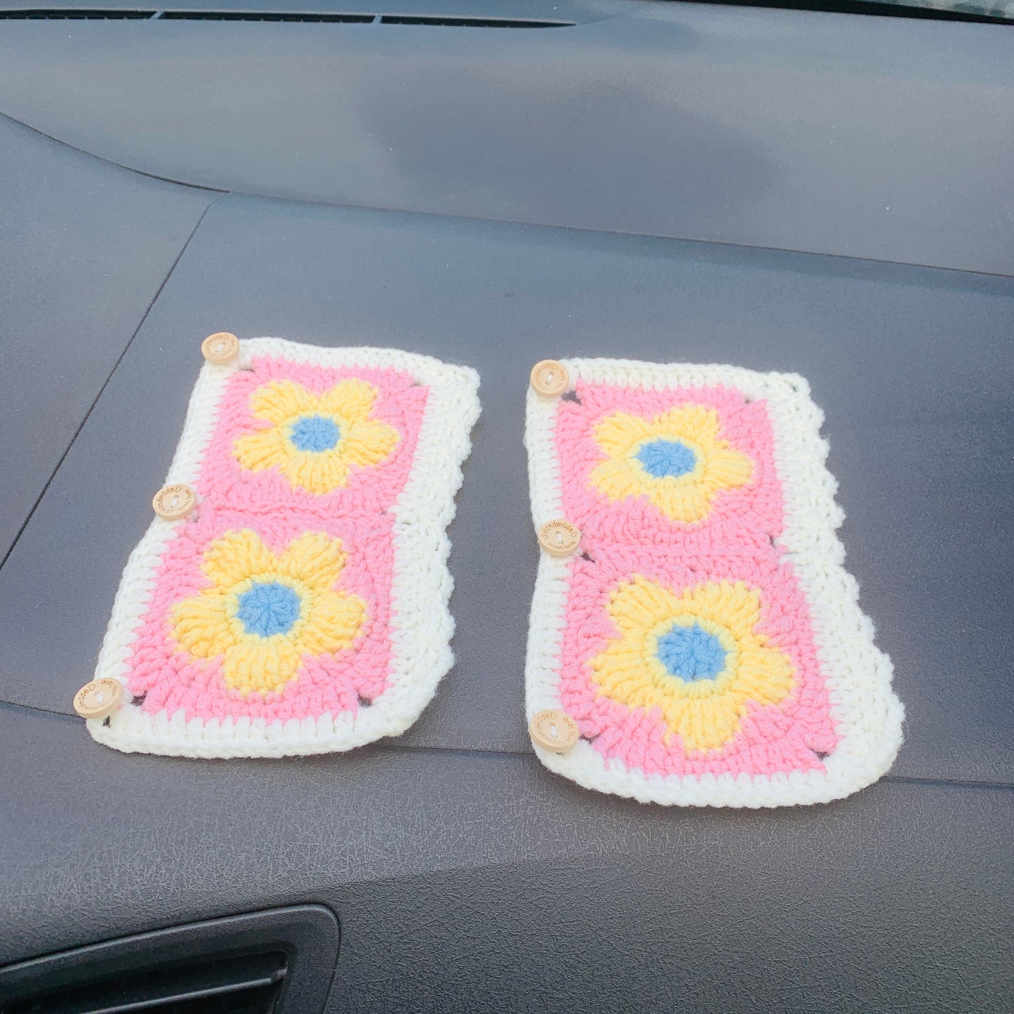 Steering Wheel Cover for women, Crochet cute flower seat belt Cover, handmade Car interior Accessories decorations