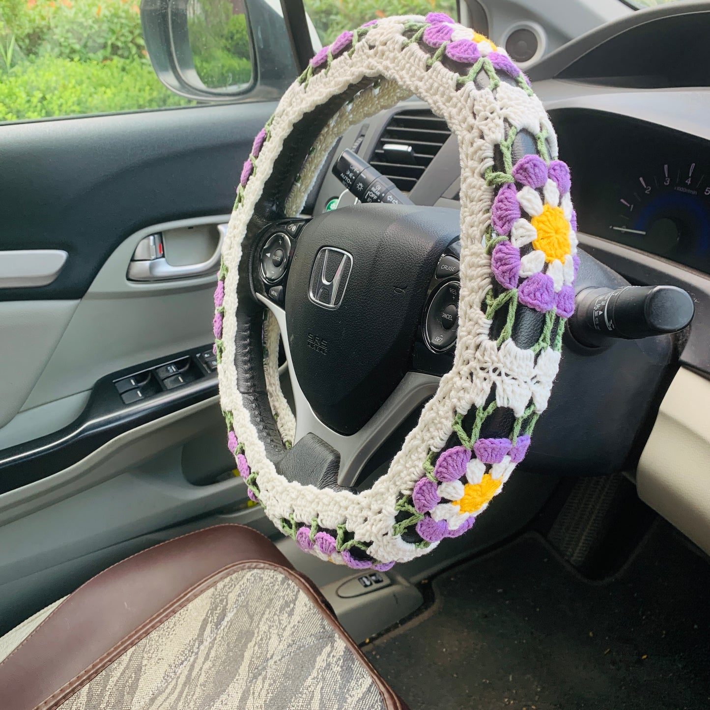 Steering Wheel Cover for women, Crochet cute flower seat belt Cover, Car interior Accessories decorations