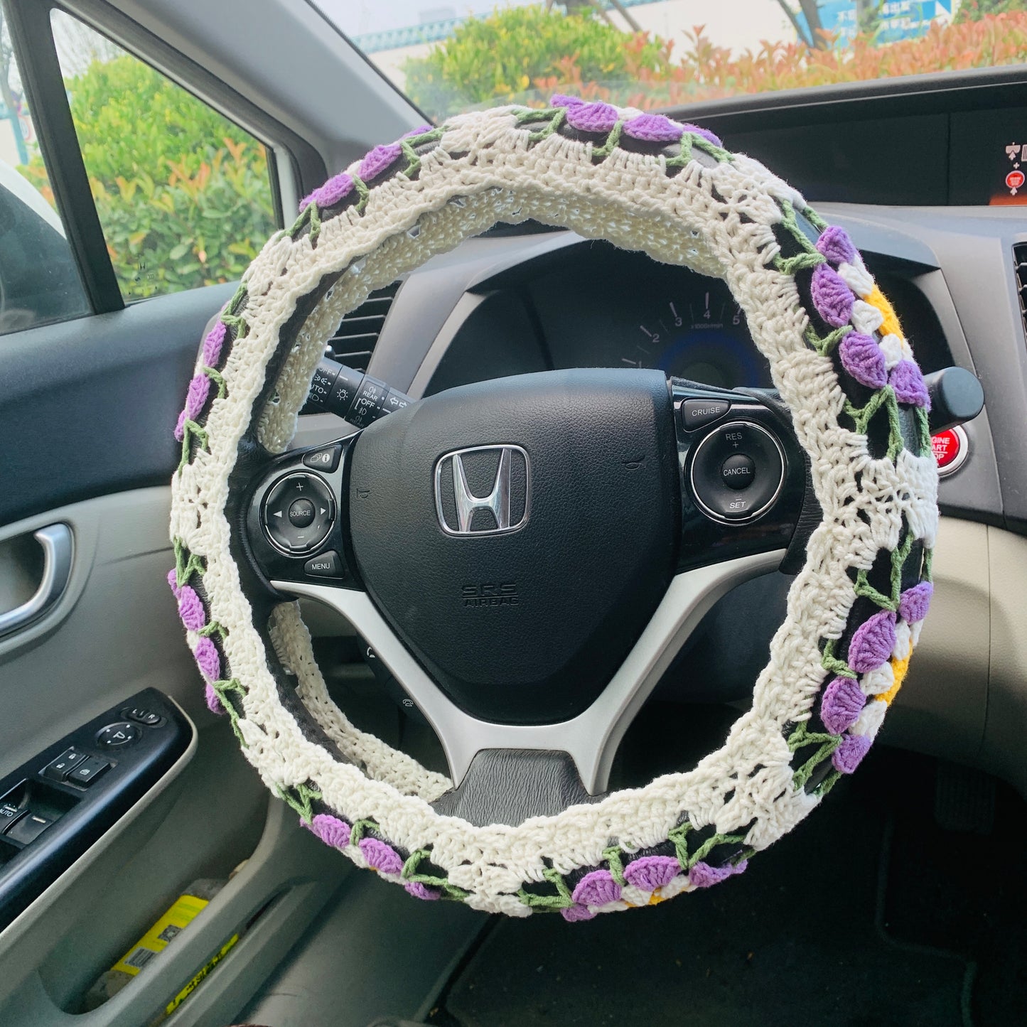 Steering Wheel Cover for women, Crochet cute flower seat belt Cover, Car interior Accessories decorations