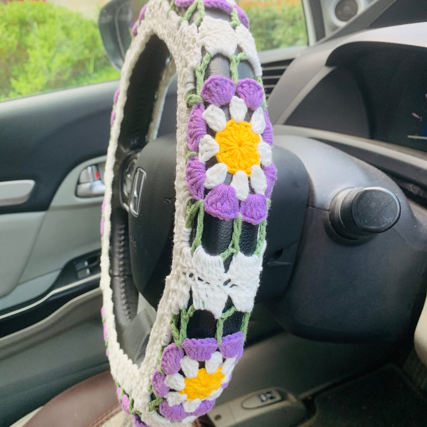 Steering Wheel Cover for women, Crochet cute flower seat belt Cover, Car interior Accessories decorations