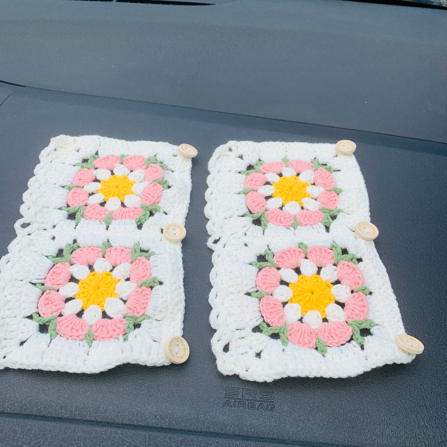 Steering Wheel Cover for women, Crochet cute handmade daisy flower seat belt Cover, Car interior Accessories decorations