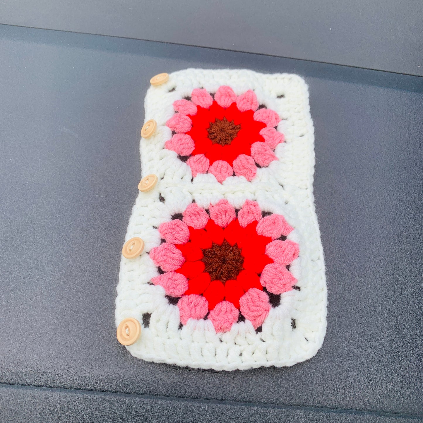 Steering Wheel Cover for women, Crochet White Red flower seat belt Cover, Car Accessories decorations