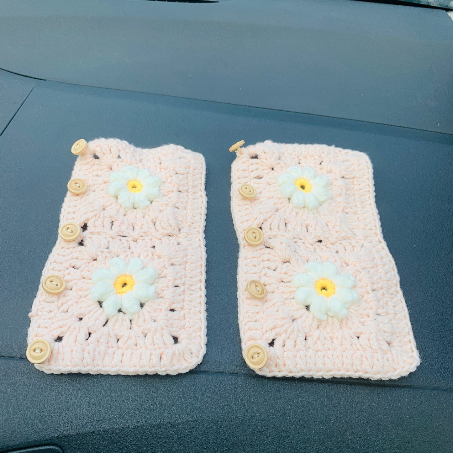 Handmade crochet Steering Wheel Cover for women, cute daisy flower seat belt Cover, Car interior Accessories decorations