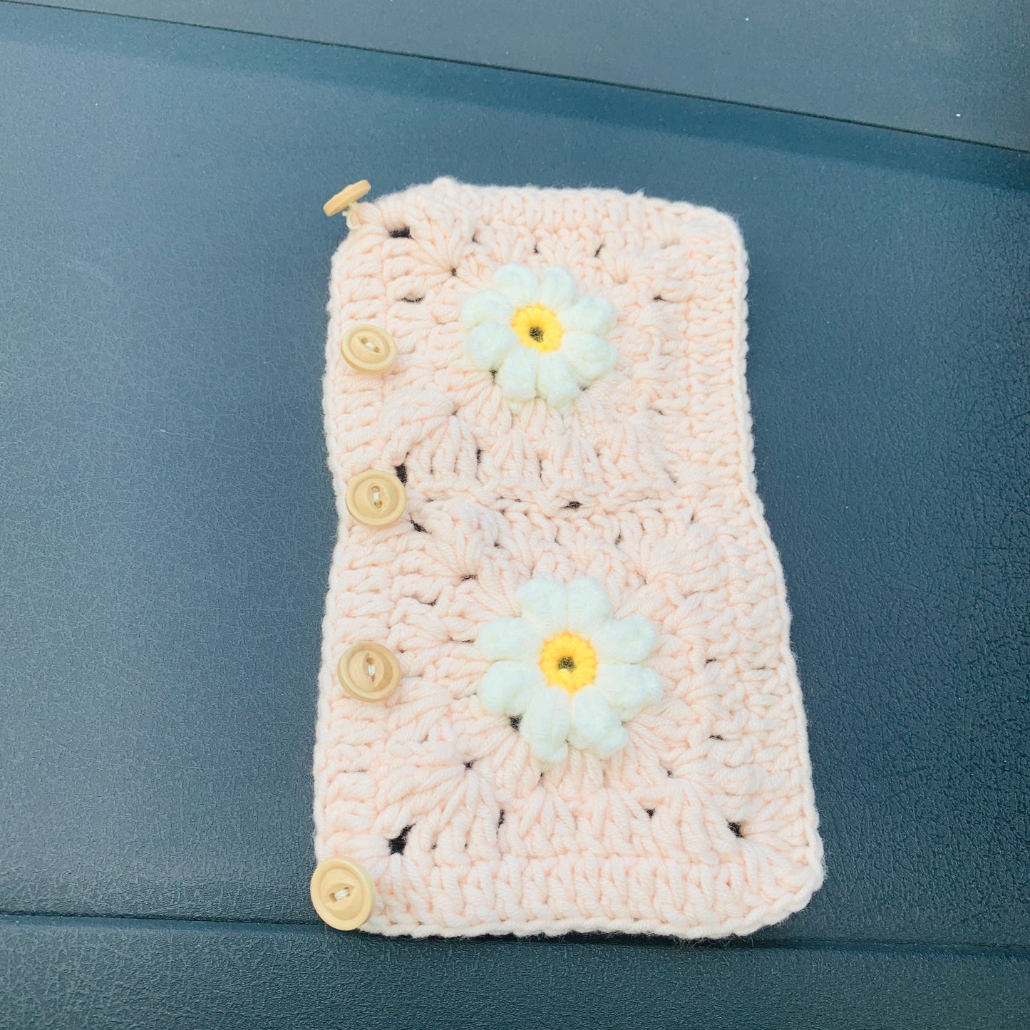 Handmade crochet Steering Wheel Cover for women, cute daisy flower seat belt Cover, Car interior Accessories decorations