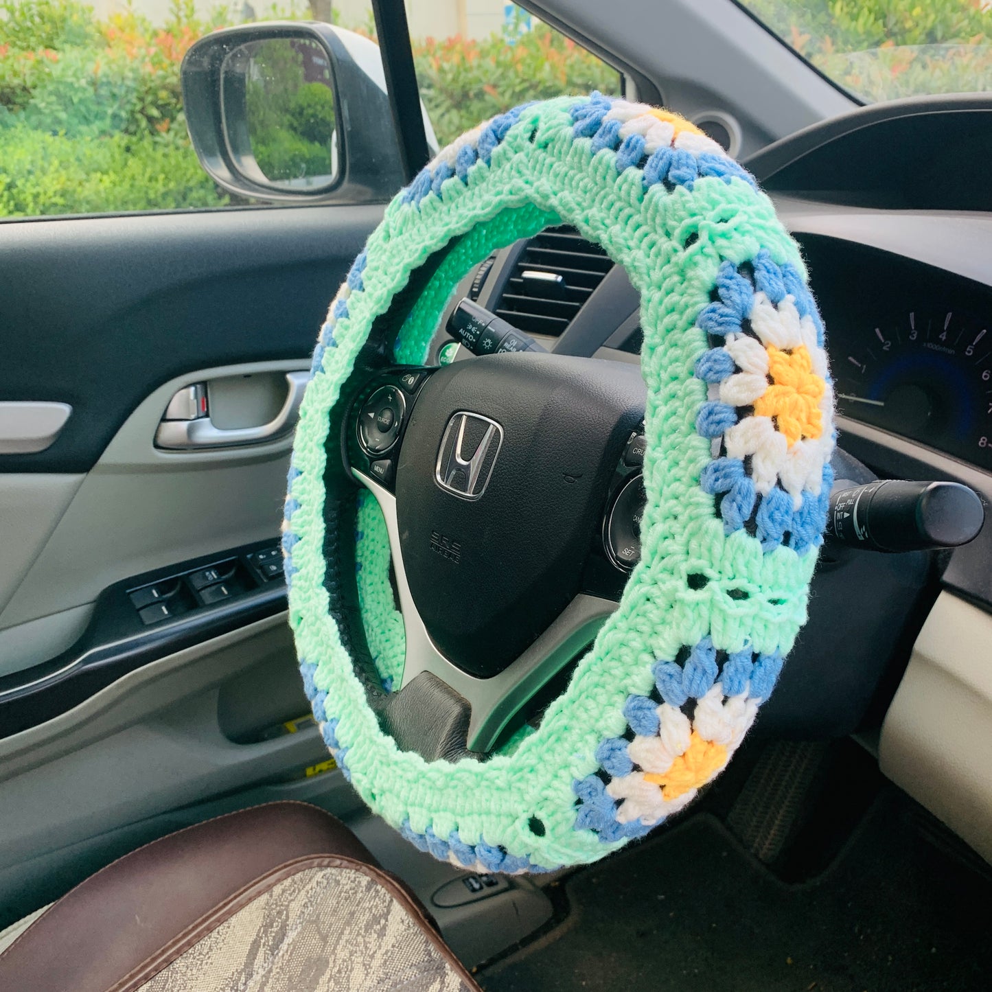 Crochet Steering Wheel Cover for women, handmade flower seat belt Cover, Car interior Accessories decorations