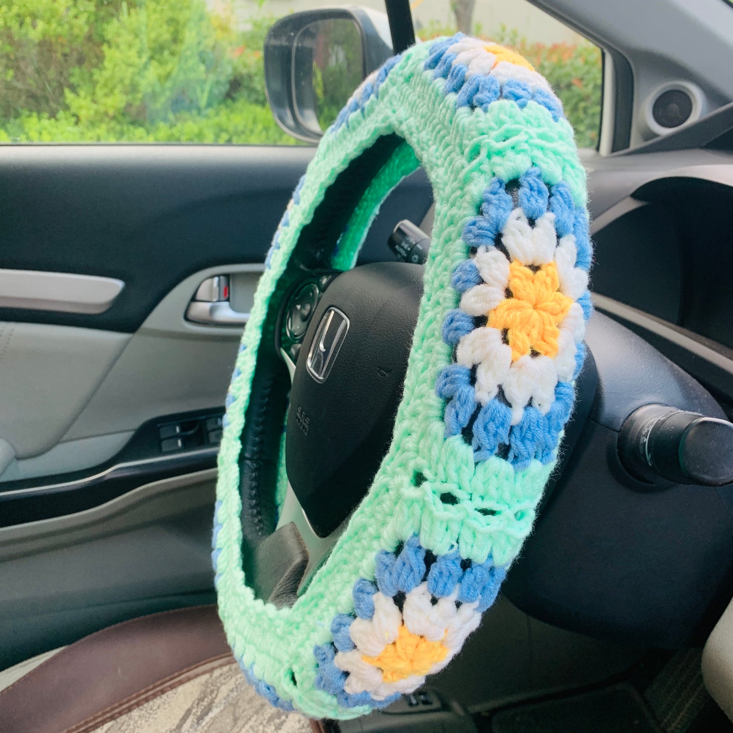 Crochet Steering Wheel Cover for women, handmade flower seat belt Cover, Car interior Accessories decorations