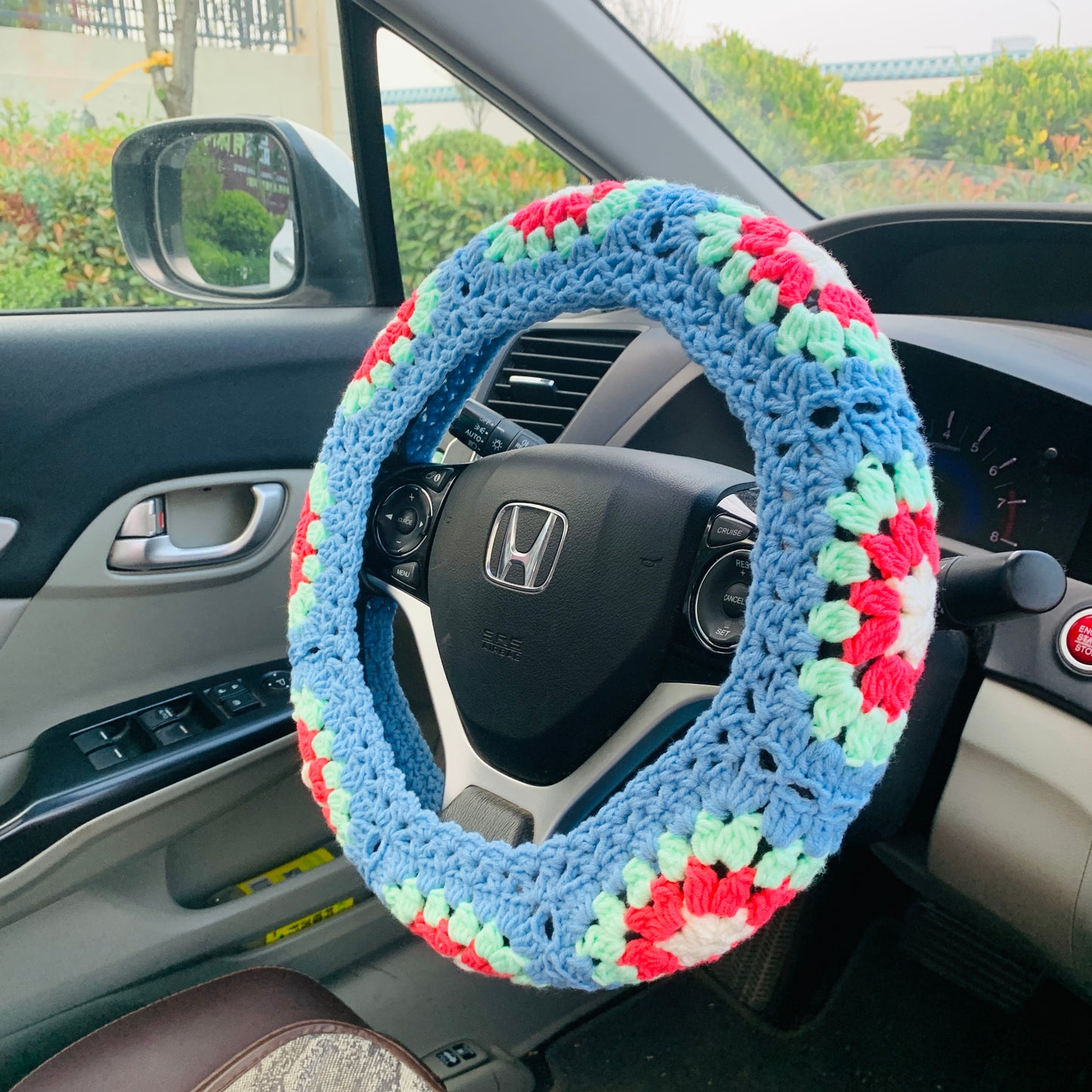 Crochet Steering Wheel Cover for women, handmade cute daisy flower seat belt Cover, Car interior Accessories decorations for her car gift