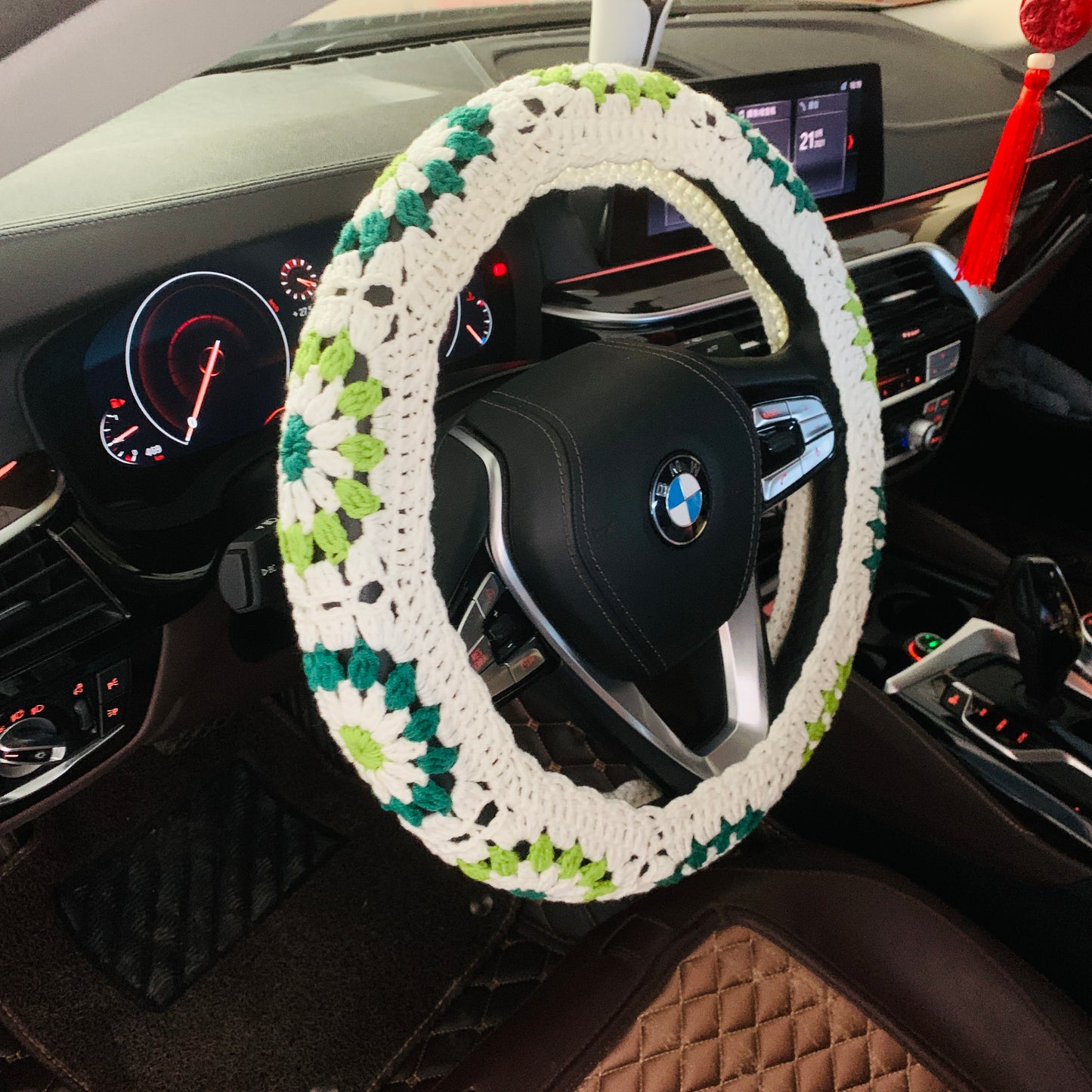 Steering Wheel Cover for women, Crochet flower seat belt Cover, gift for her Car Accessories decorations