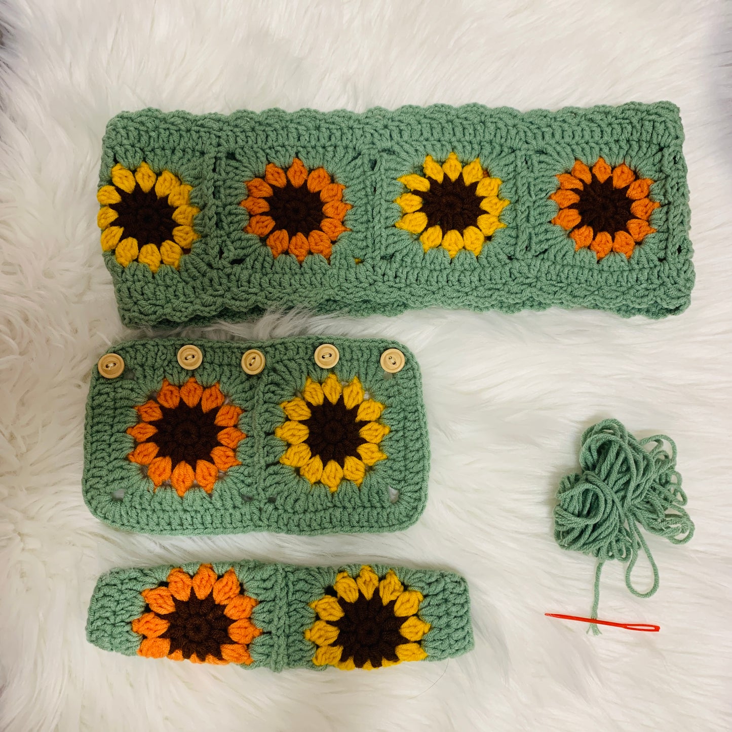 Handmade Steering Wheel Cover for women, cute crochet daisy flower seat belt Cover, Car interior Accessories decorations