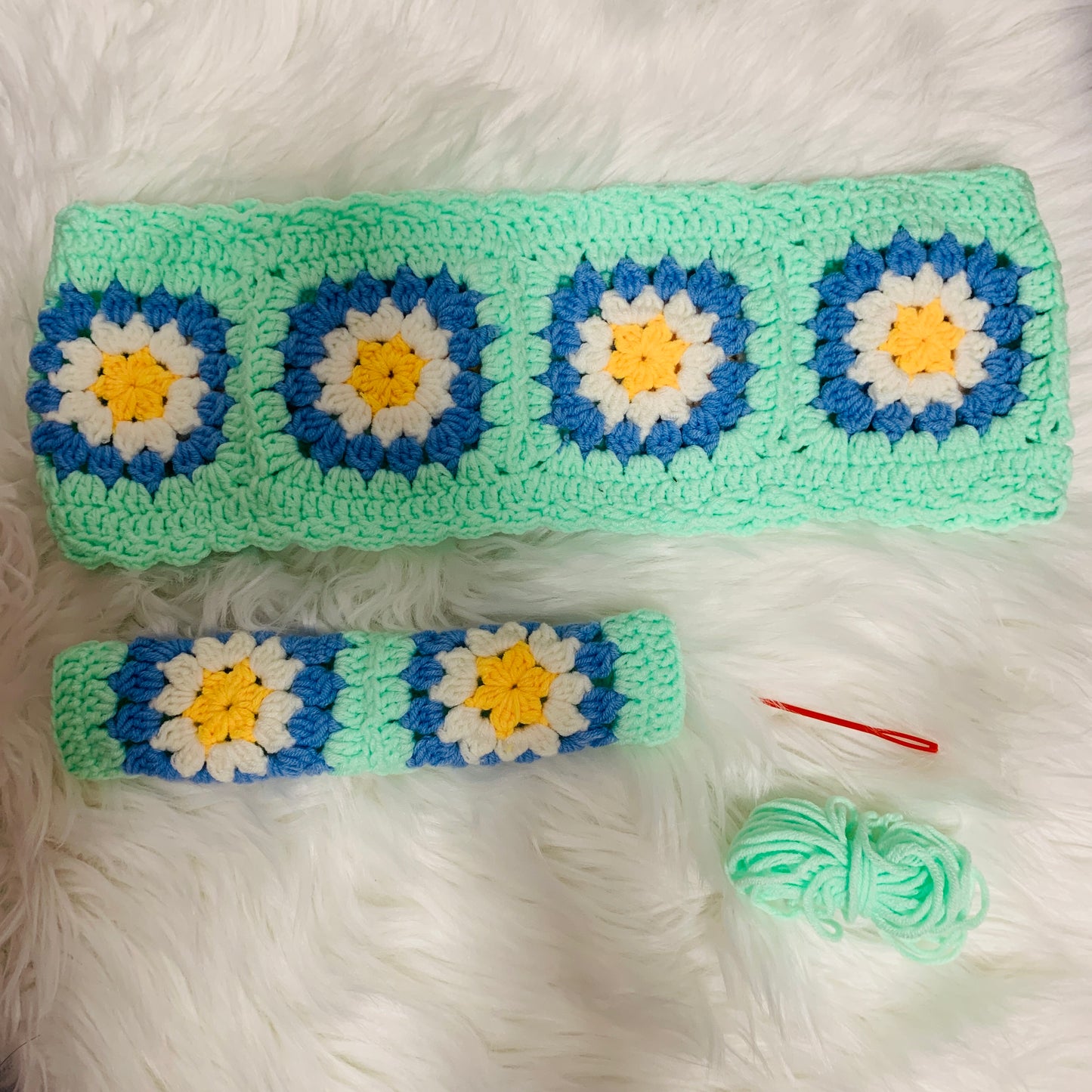 Crochet Steering Wheel Cover for women, handmade flower seat belt Cover, Car interior Accessories decorations