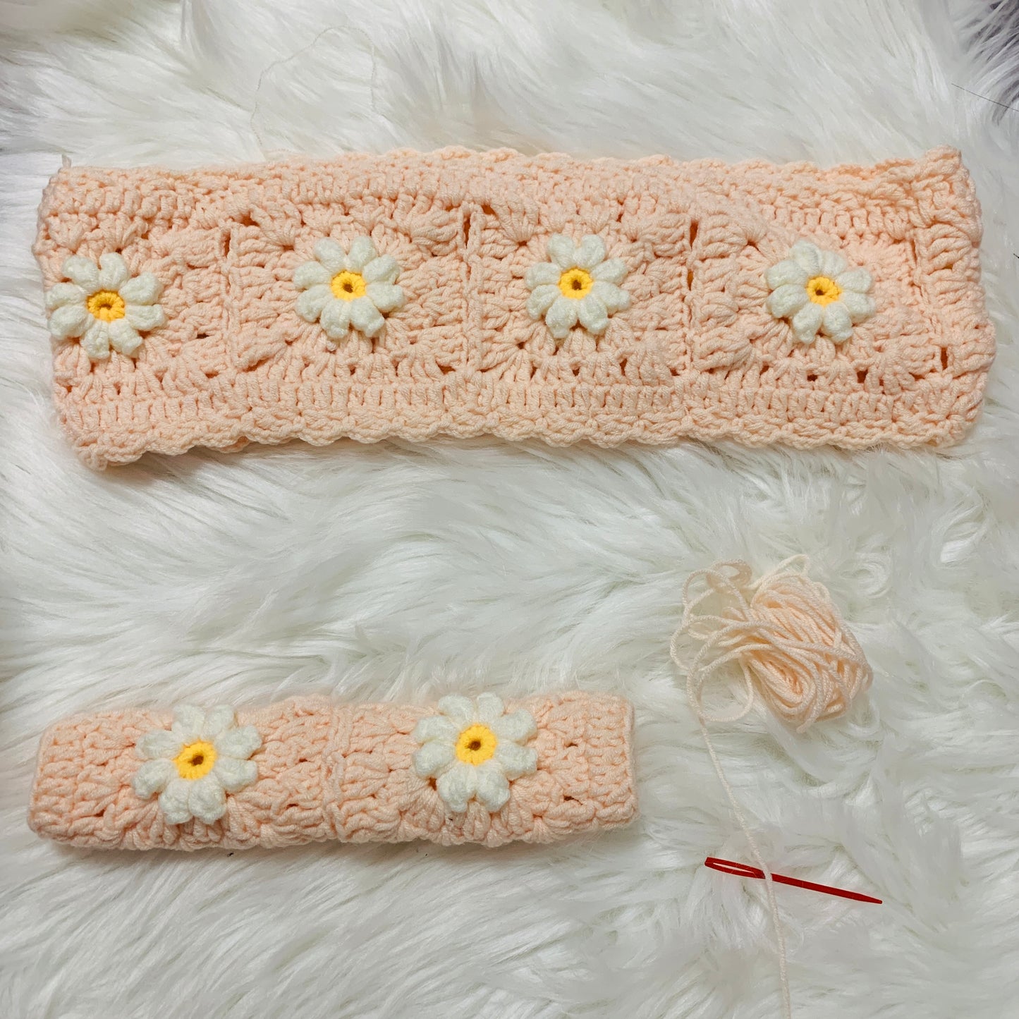 Handmade crochet Steering Wheel Cover for women, cute daisy flower seat belt Cover, Car interior Accessories decorations