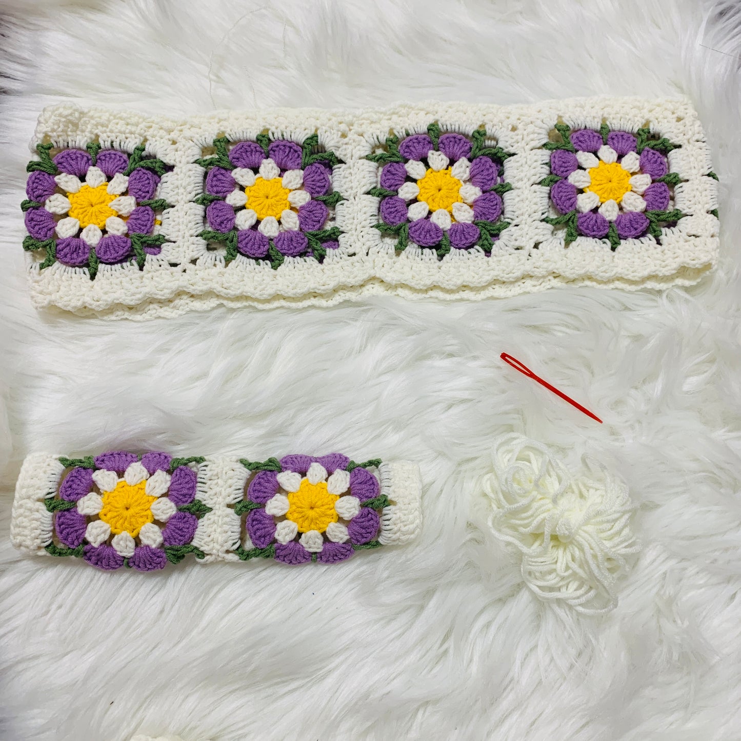 Steering Wheel Cover for women, Crochet cute flower seat belt Cover, Car interior Accessories decorations