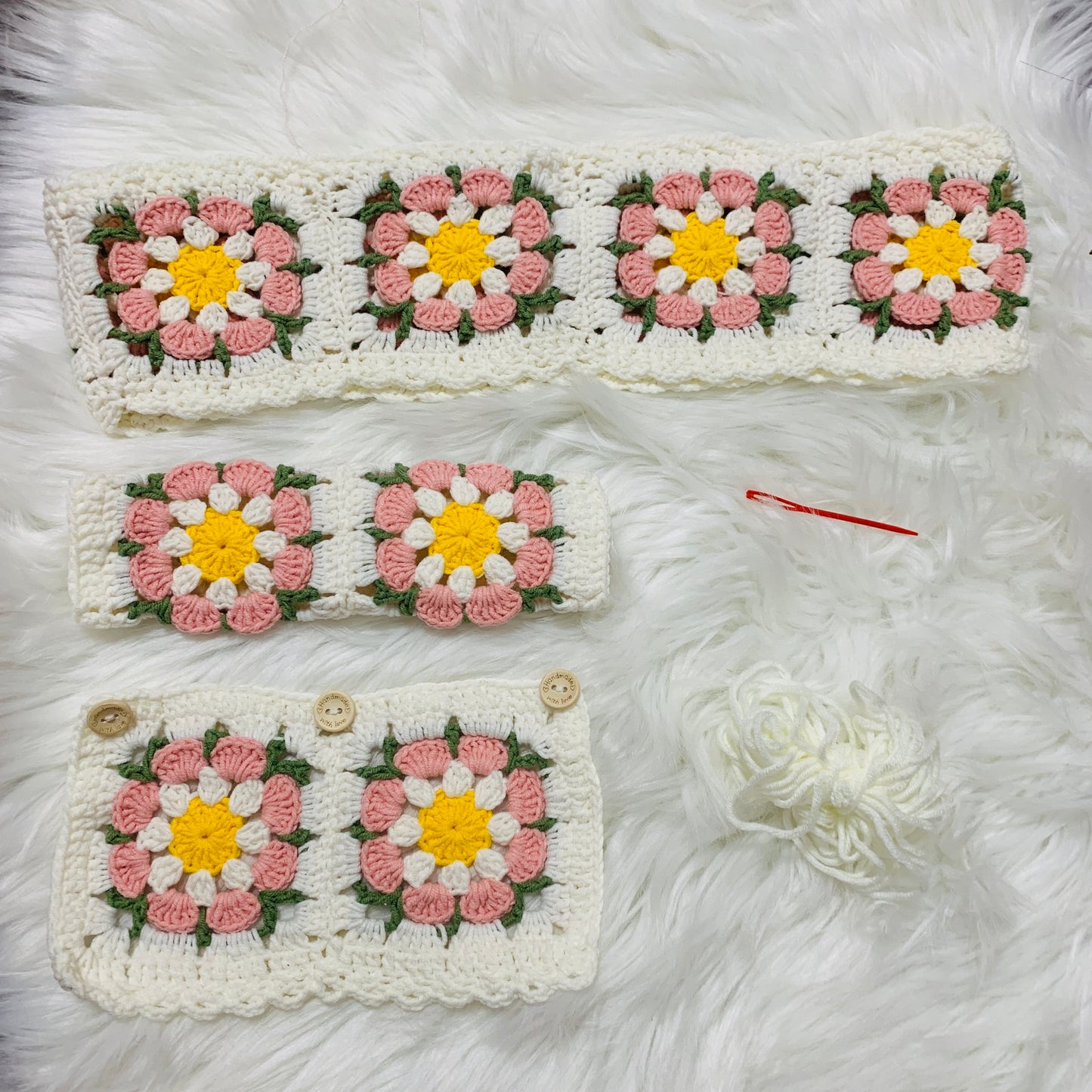 Steering Wheel Cover for women, Crochet cute handmade daisy flower seat belt Cover, Car interior Accessories decorations