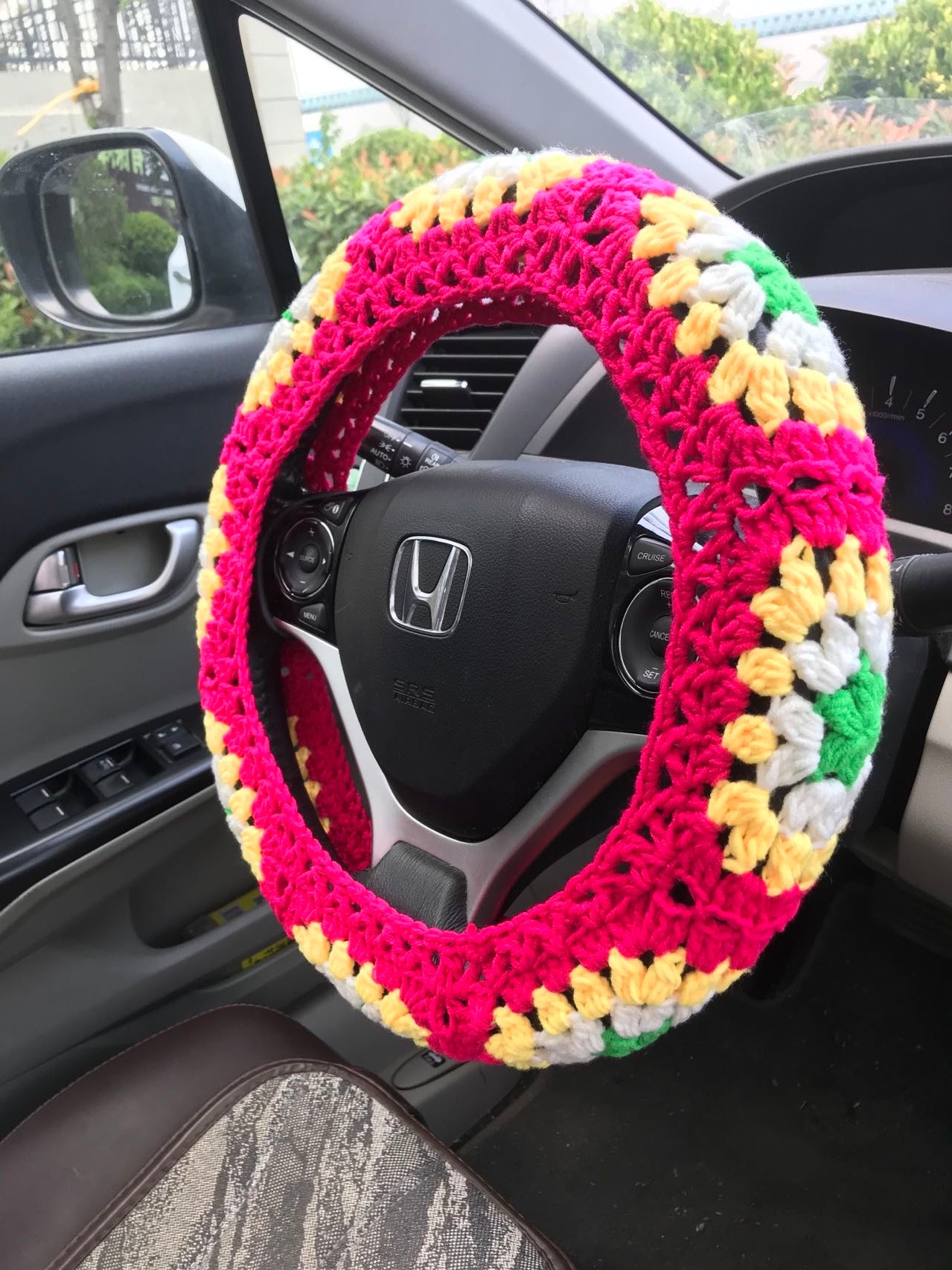 Crochet Steering Wheel Cover for women, handmade flower seat belt Cover, Car interior Accessories decorations