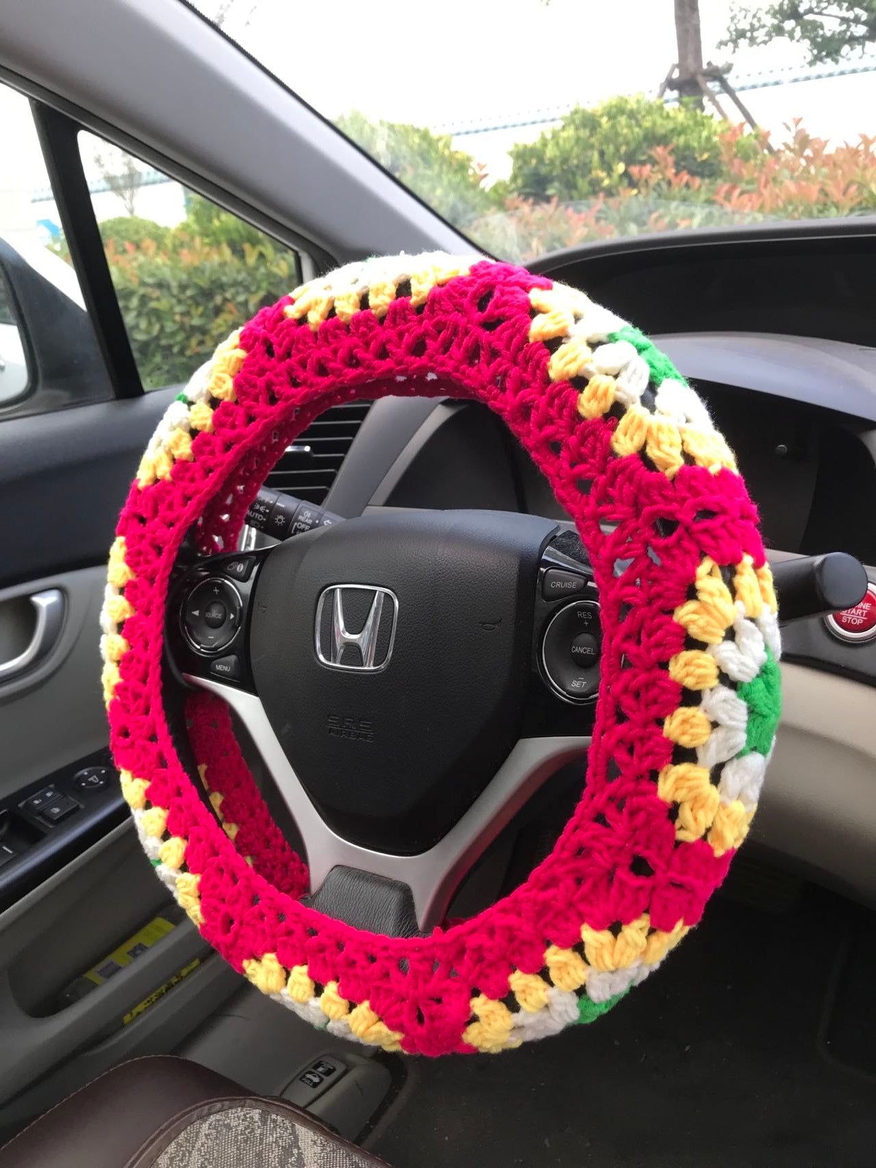 Crochet Steering Wheel Cover for women, handmade flower seat belt Cover, Car interior Accessories decorations