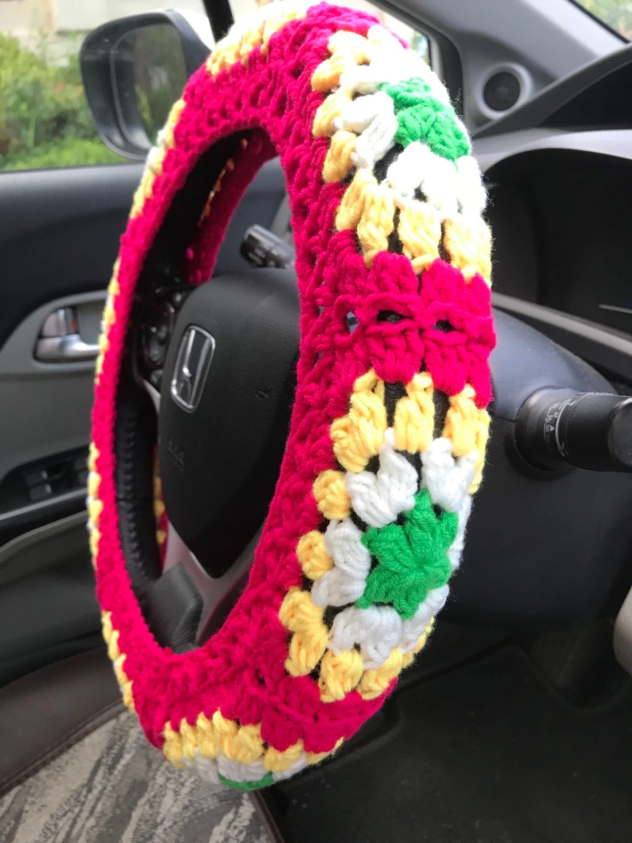 Crochet Steering Wheel Cover for women, handmade flower seat belt Cover, Car interior Accessories decorations