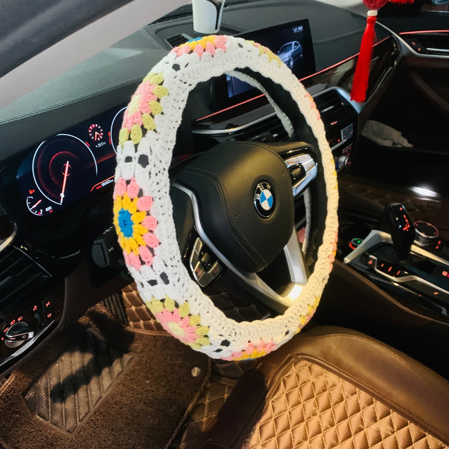 Steering Wheel Cover for women, cute Crochet flower seat belt Cover, Car Accessories decorations Gift for her