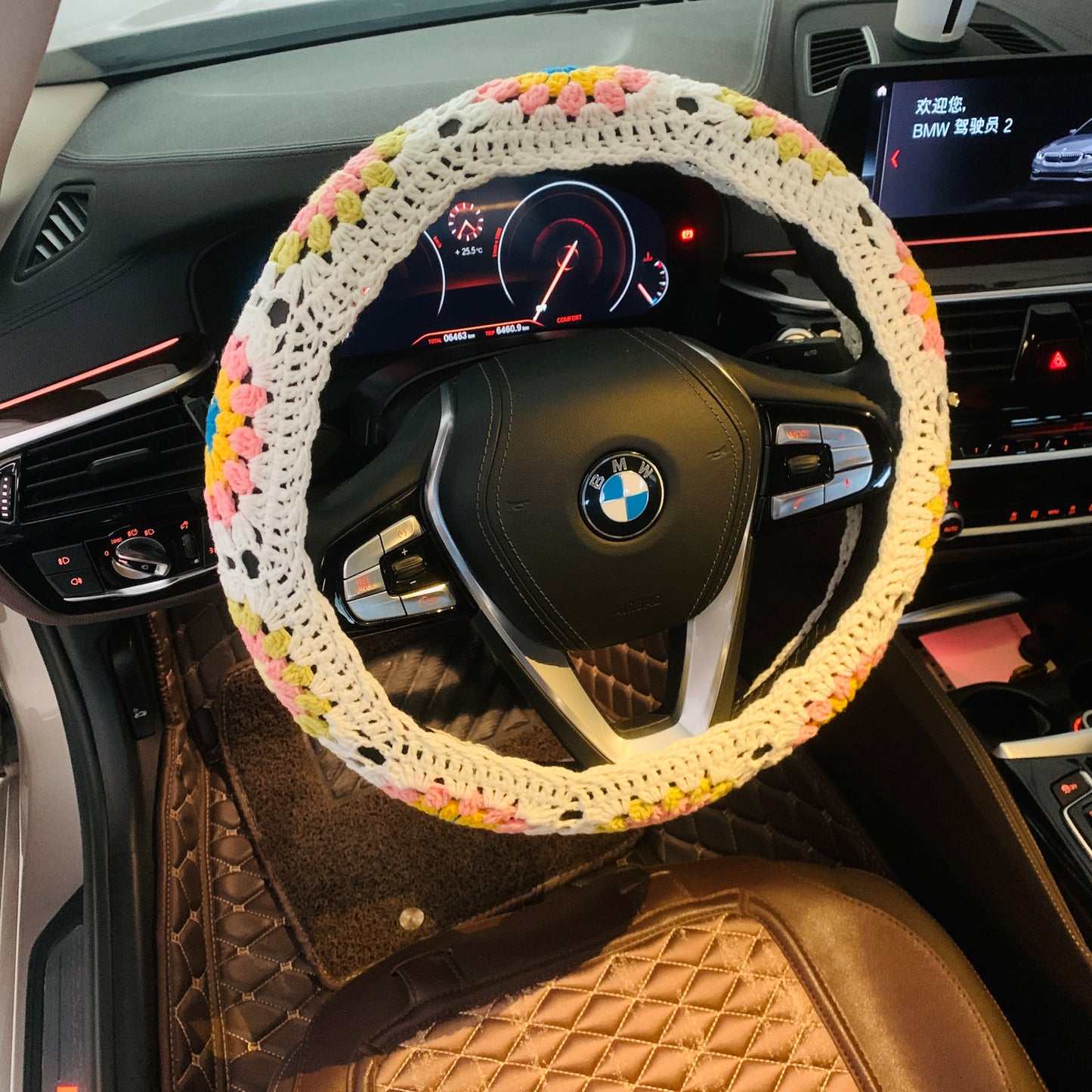 Steering Wheel Cover for women, cute Crochet flower seat belt Cover, Car Accessories decorations Gift for her