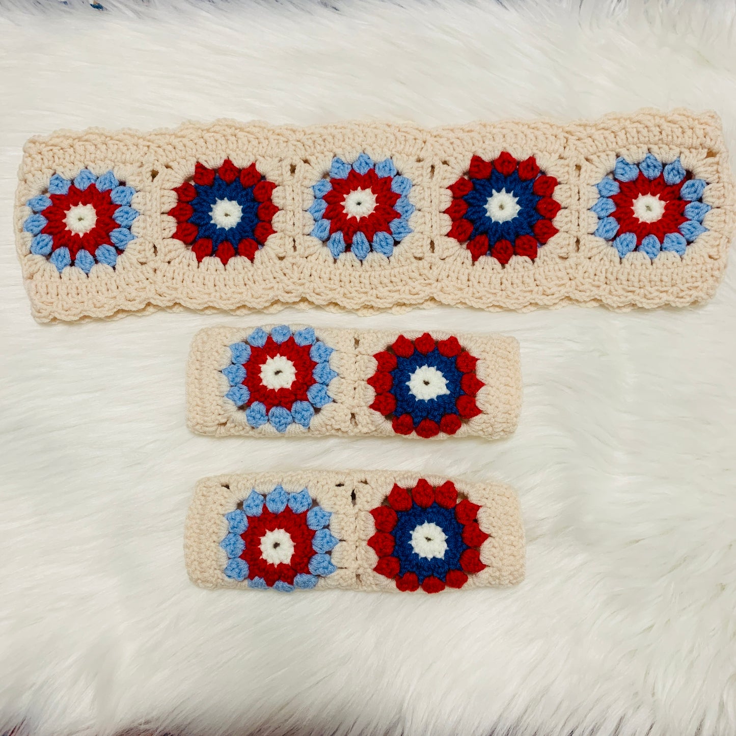 Steering Wheel Cover for women, Crochet Beige flower seat belt Cover, Car Accessories decorations