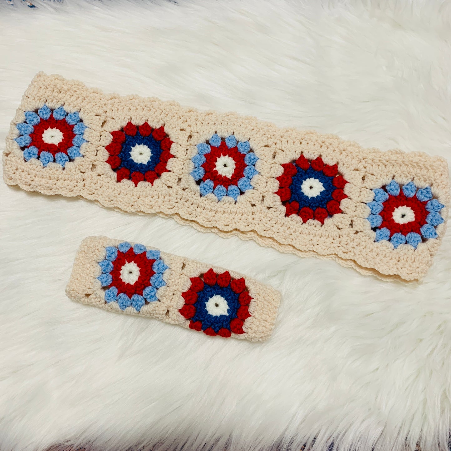 Steering Wheel Cover for women, Crochet Beige flower seat belt Cover, Car Accessories decorations