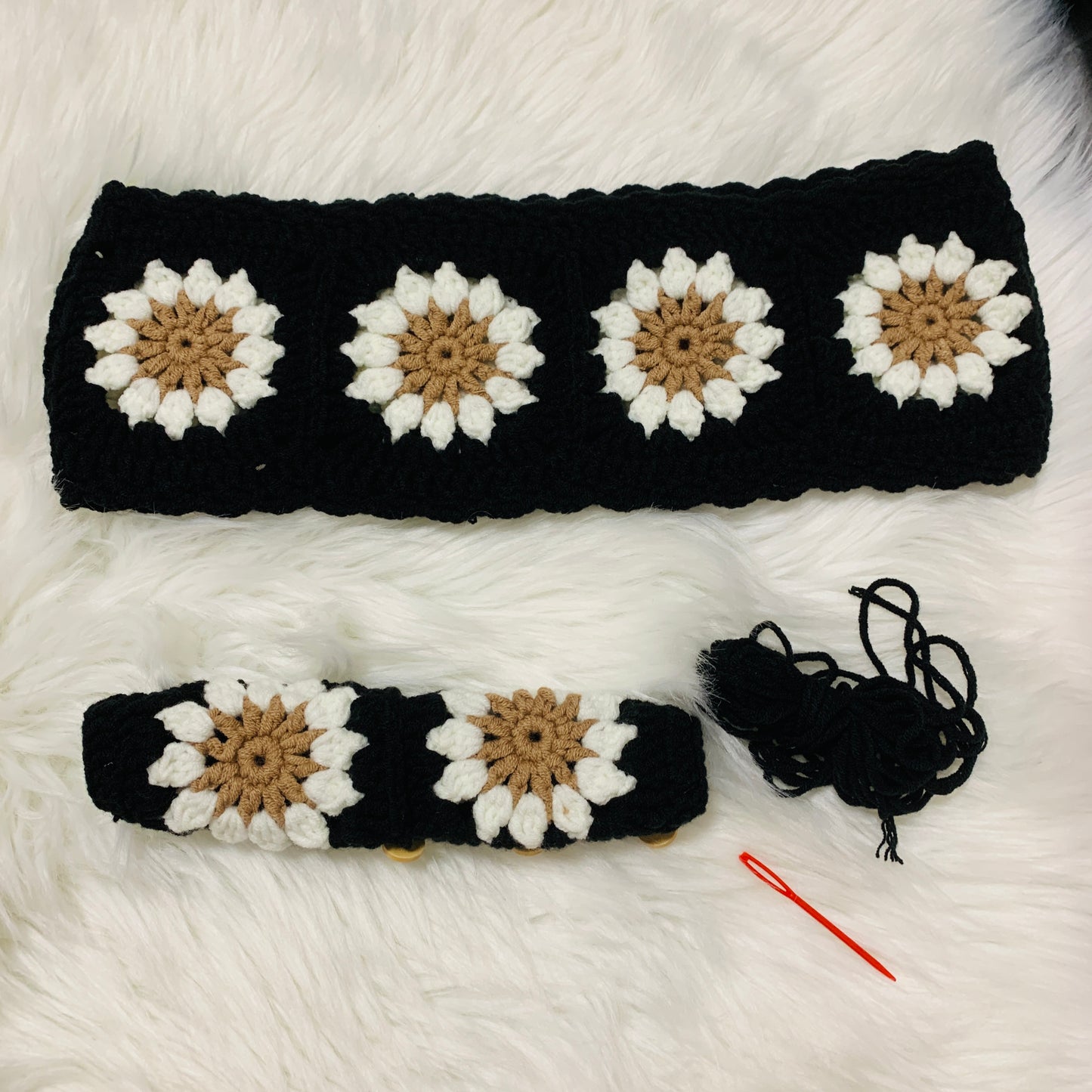 Crochet Steering Wheel Cover for women, handmade cute daisy flower seat belt Cover, Car interior Accessories decorations