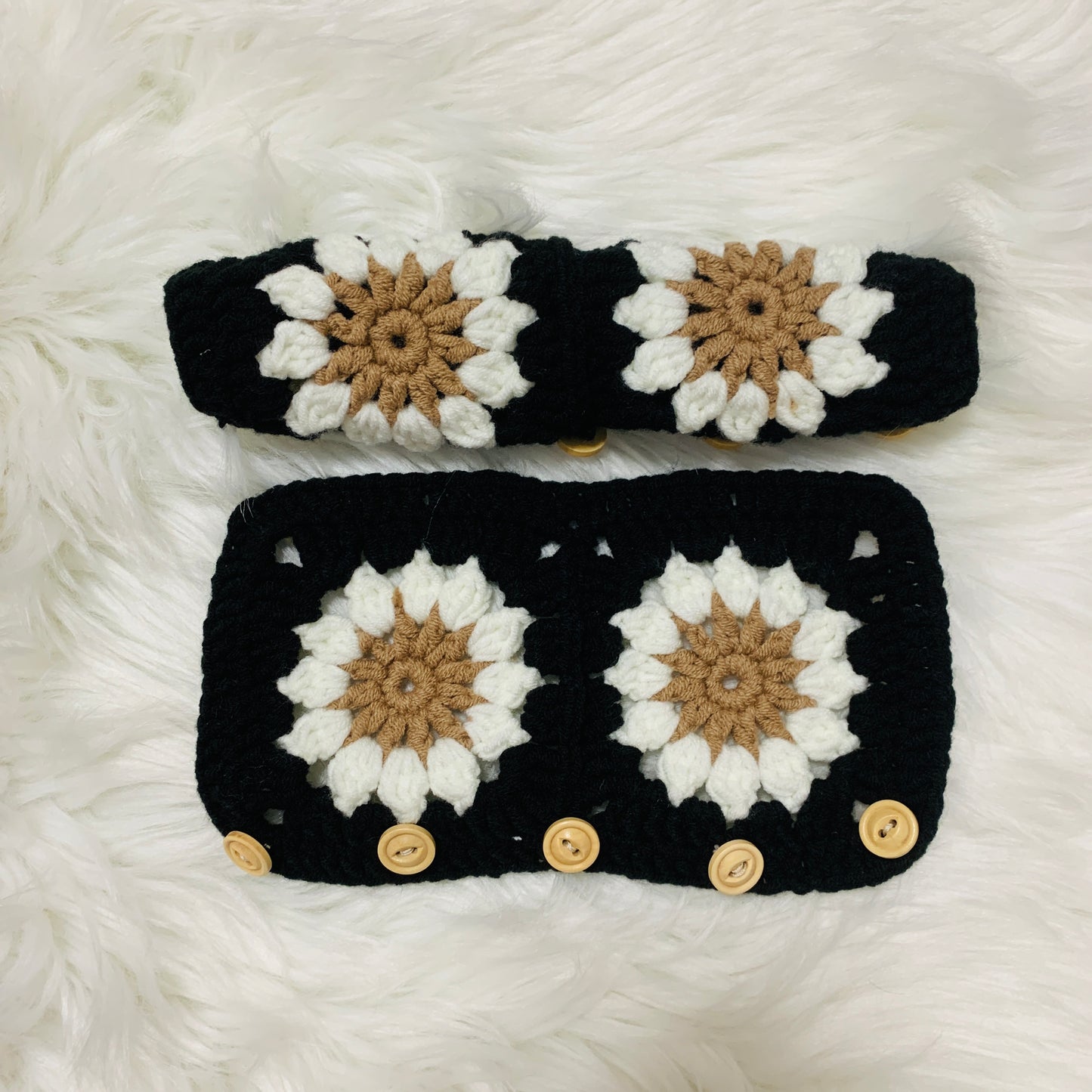 Crochet Steering Wheel Cover for women, handmade cute daisy flower seat belt Cover, Car interior Accessories decorations