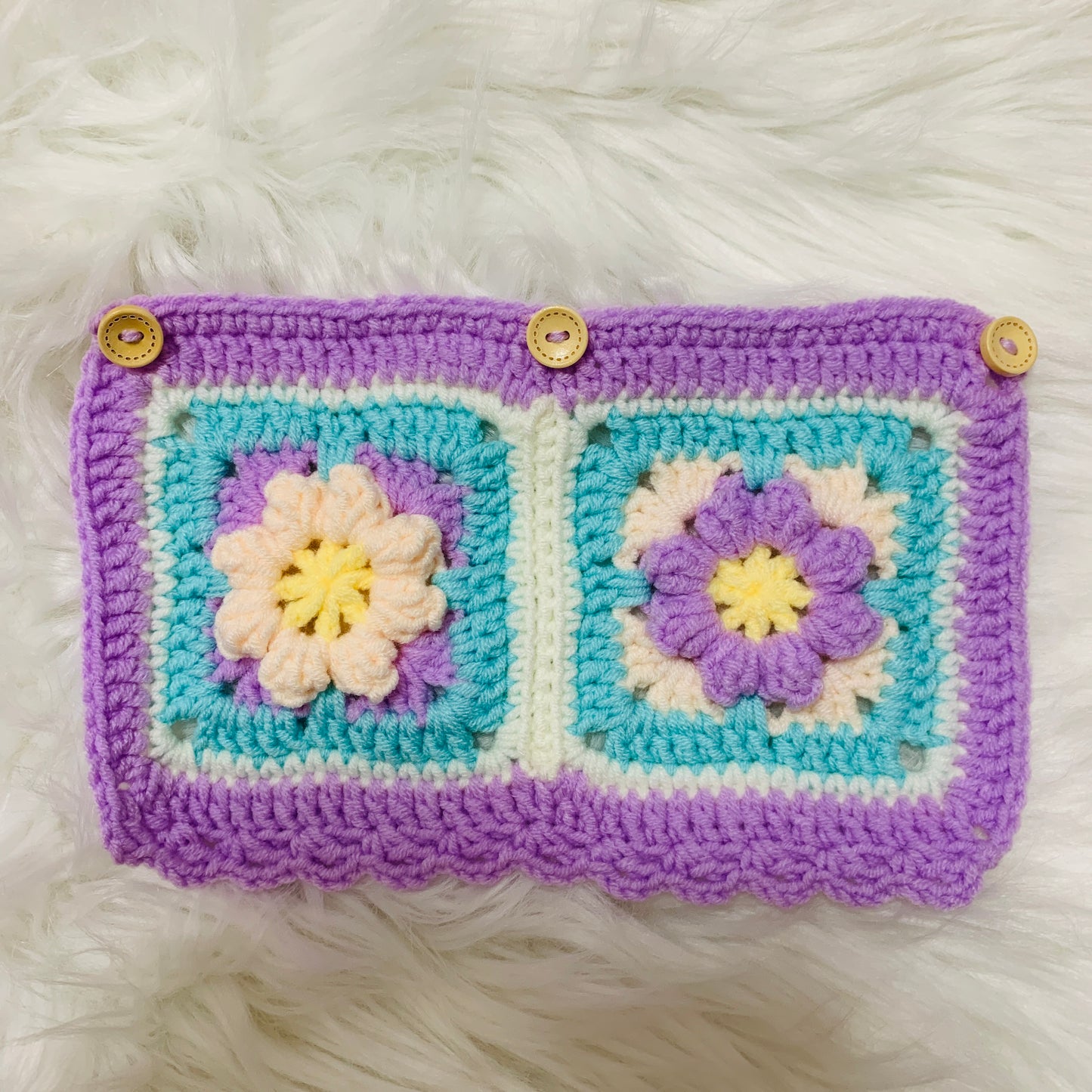 Handmade crochet Steering Wheel Cover for women, cute purple daisy flower seat belt Cover, Car interior Accessories decorations