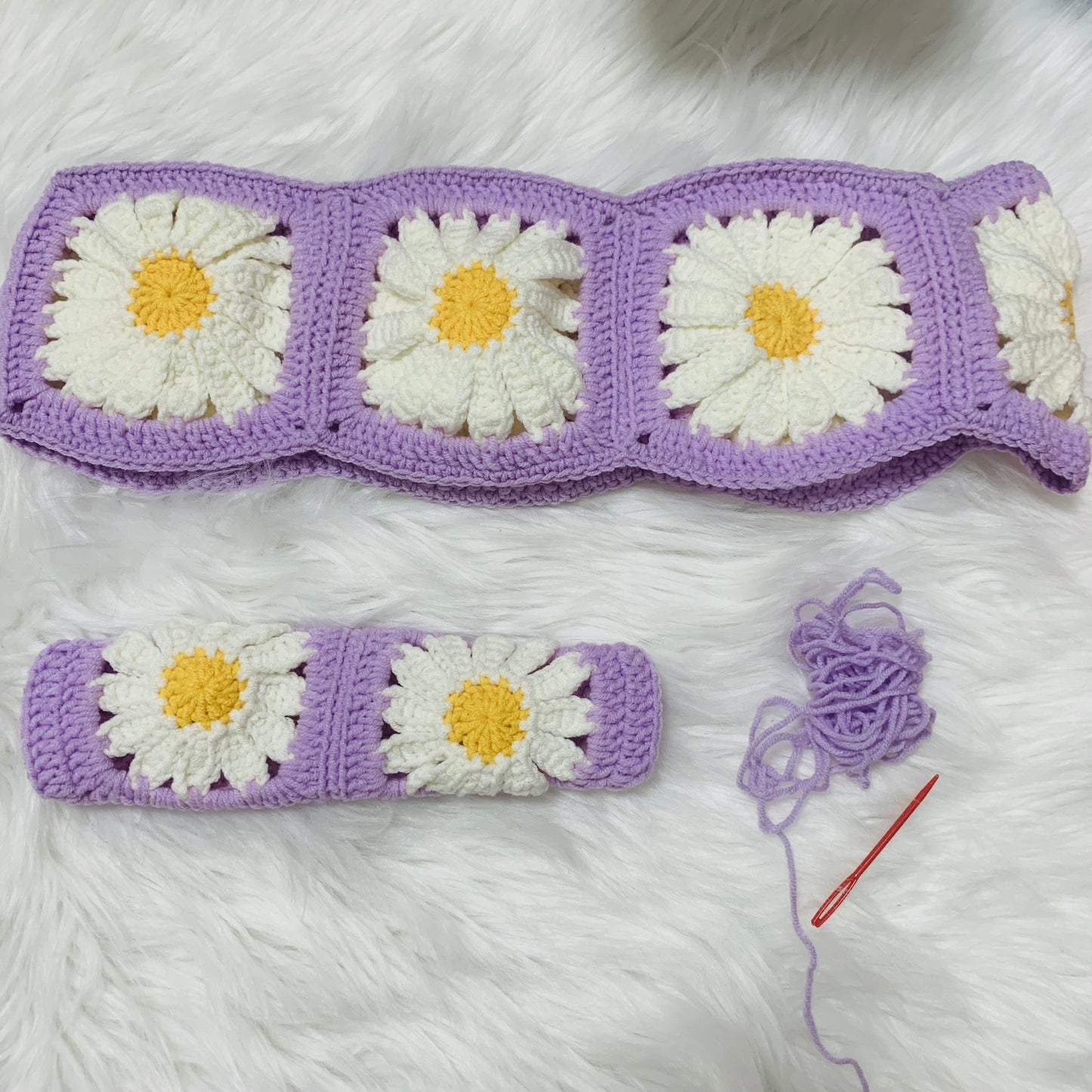 Handmade crochet Steering Wheel Cover for women, cute daisy flower seat belt Cover, Car interior Accessories decorations