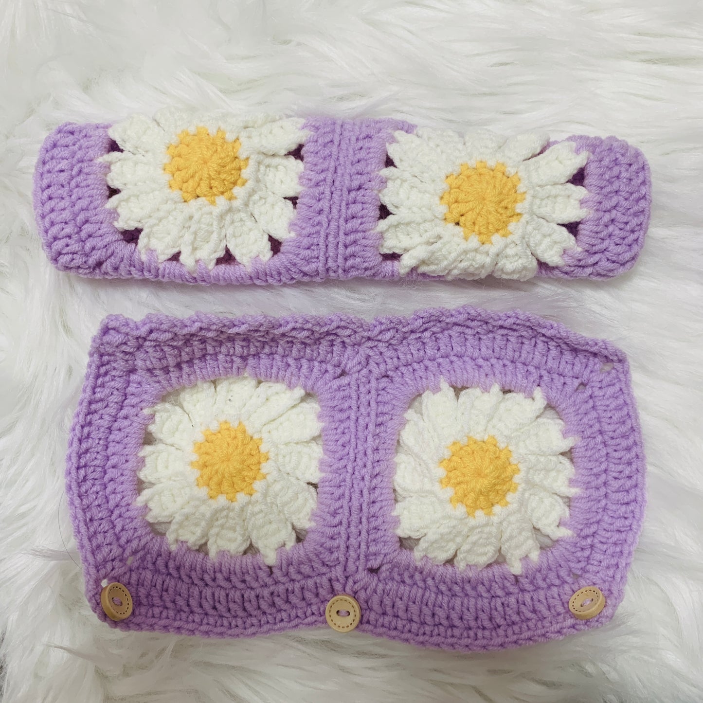 Handmade crochet Steering Wheel Cover for women, cute daisy flower seat belt Cover, Car interior Accessories decorations