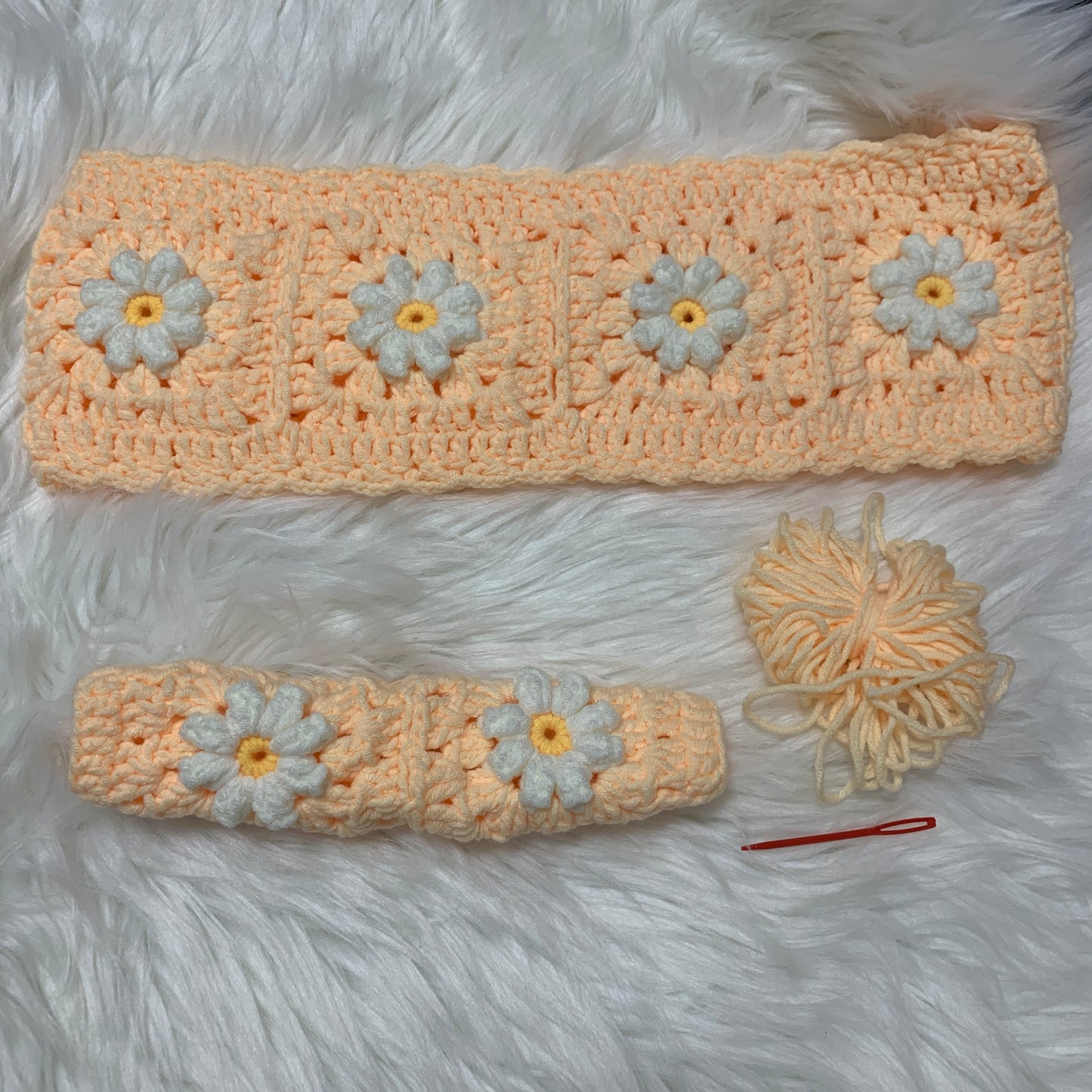 Steering Wheel Cover for women, Crochet cute daisy flower seat belt Cover, Handmade kawaii Car interior Accessories decorations