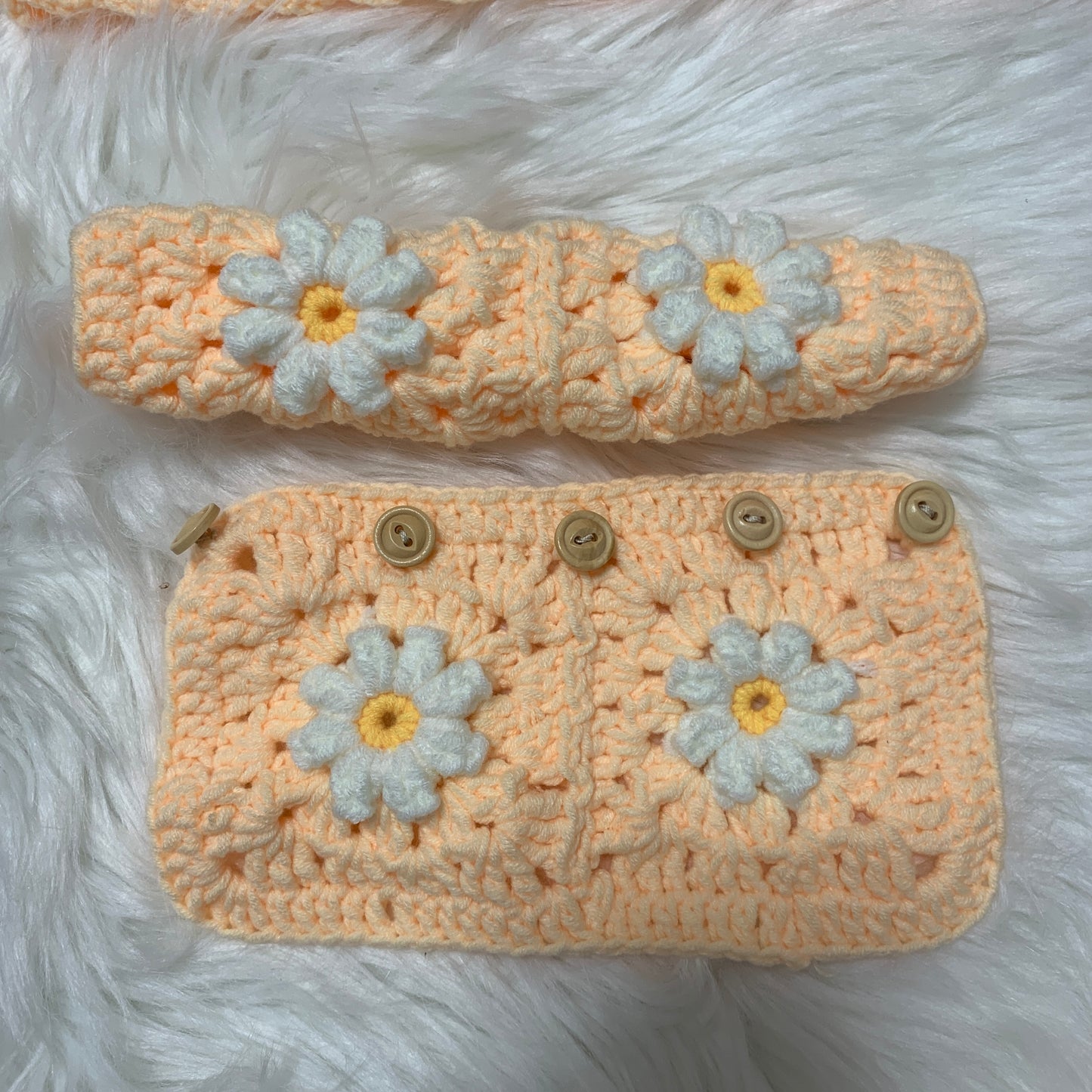 Steering Wheel Cover for women, Crochet cute daisy flower seat belt Cover, Handmade kawaii Car interior Accessories decorations