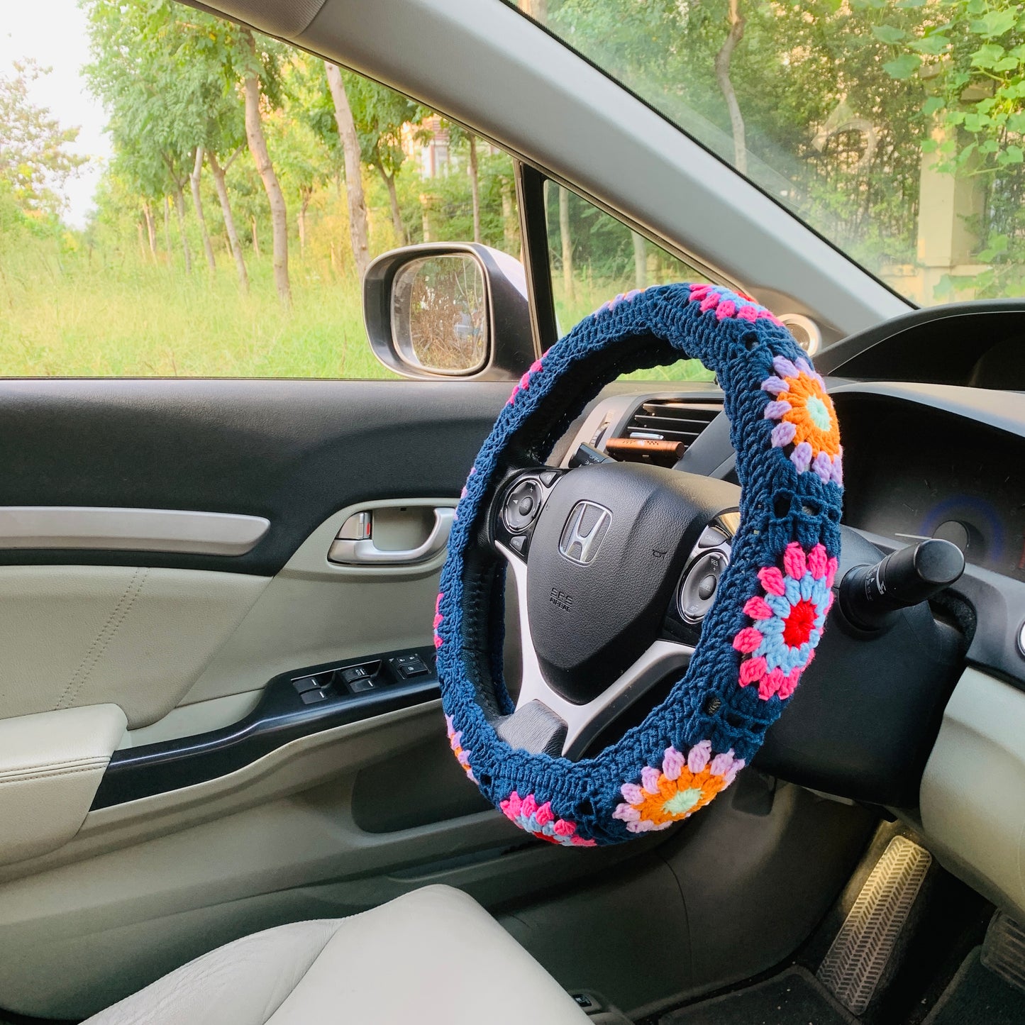 Crochet Steering Wheel Cover flower seat belt Cover for women, Car Accessories decorations