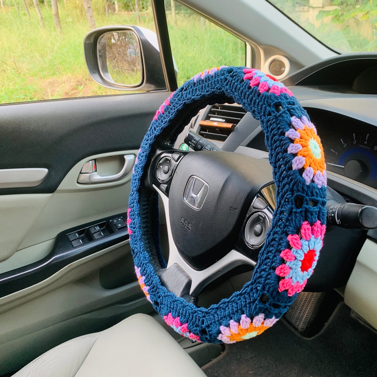 Crochet Steering Wheel Cover flower seat belt Cover for women, Car Accessories decorations