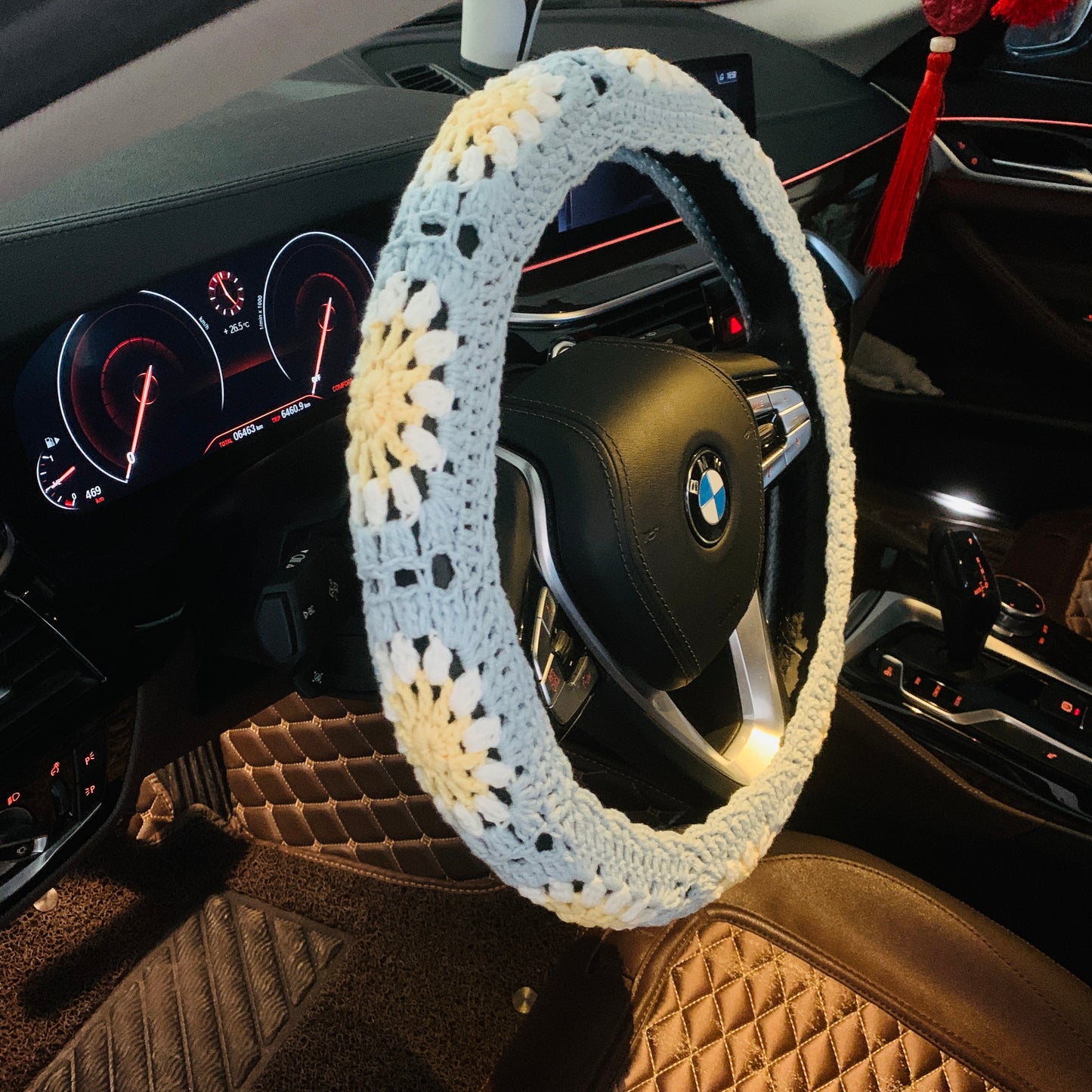 Crochet Steering Wheel Cover for women,  cute Sunflower seat belt Cover, Car Accessories decorations