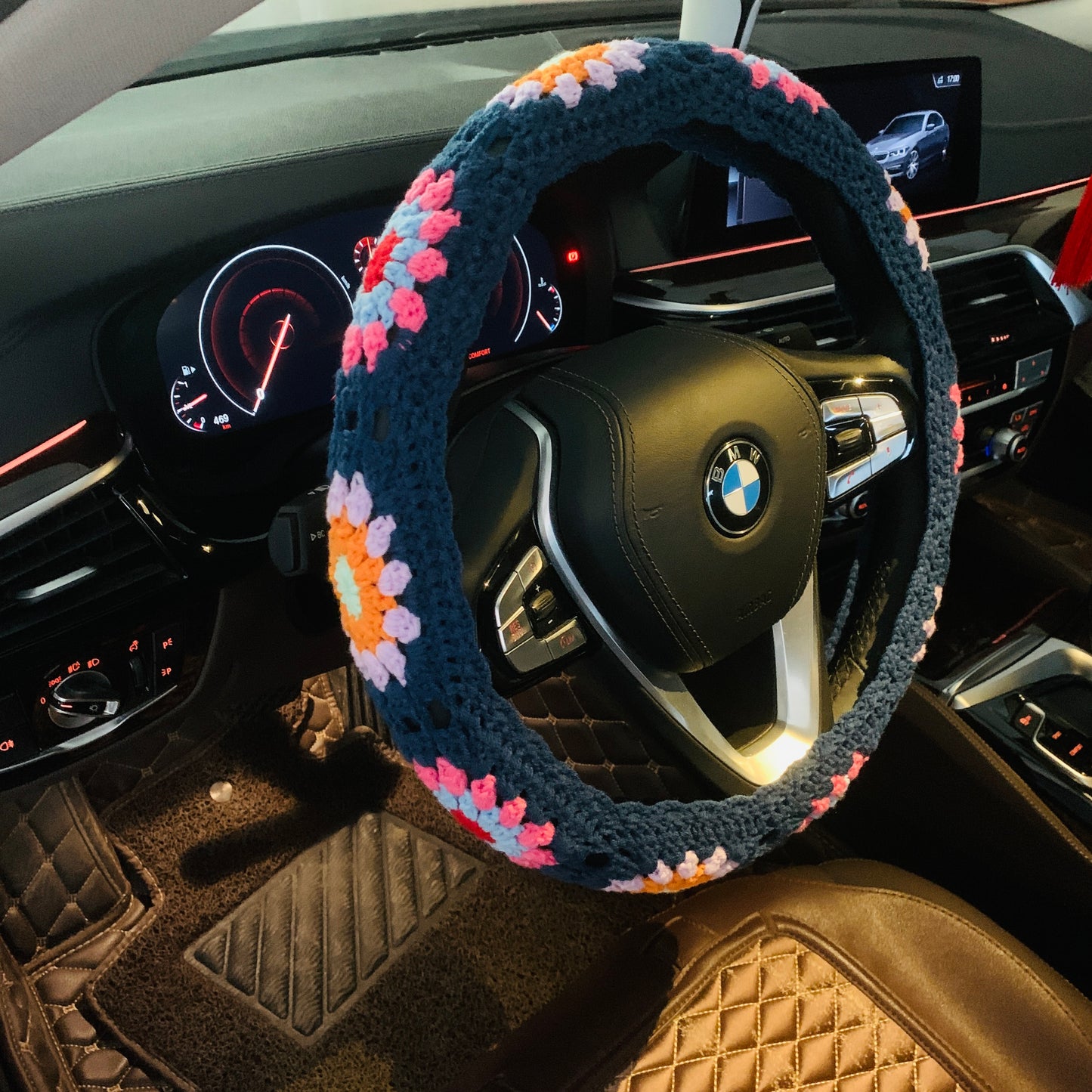 Crochet Steering Wheel Cover flower seat belt Cover for women, Car Accessories decorations