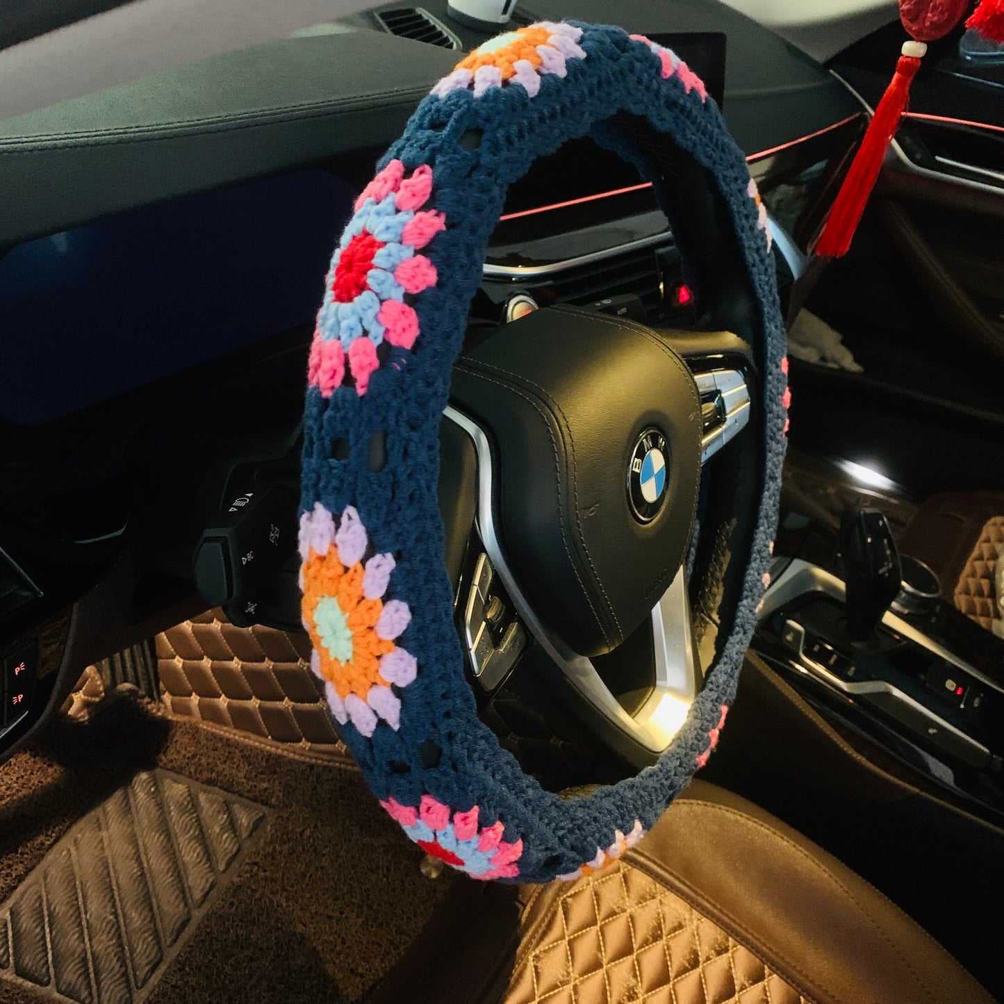 Crochet Steering Wheel Cover flower seat belt Cover for women, Car Accessories decorations