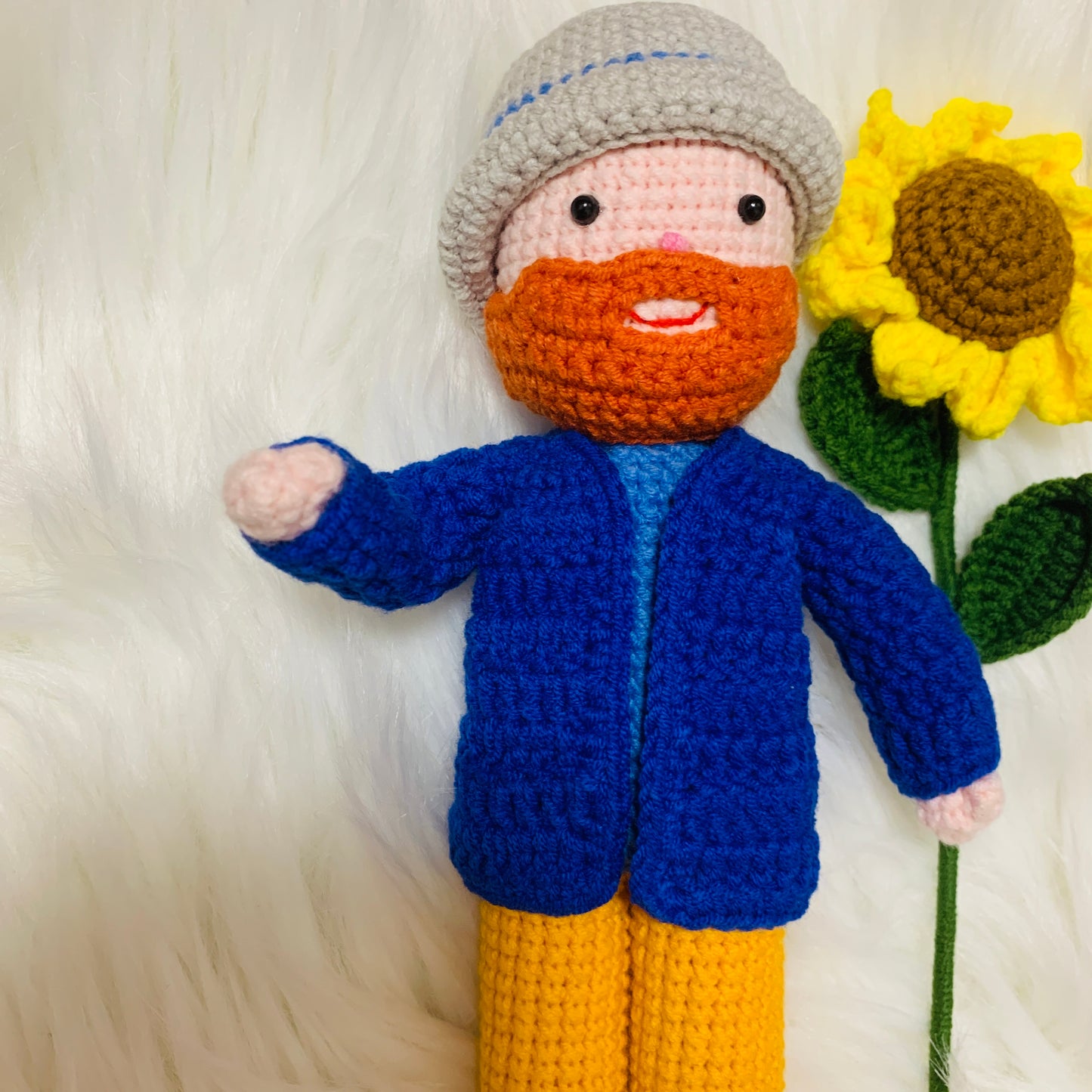 Vincent Inspired crochet Van Gogh amigurumi doll sunflower Gift handmade flower