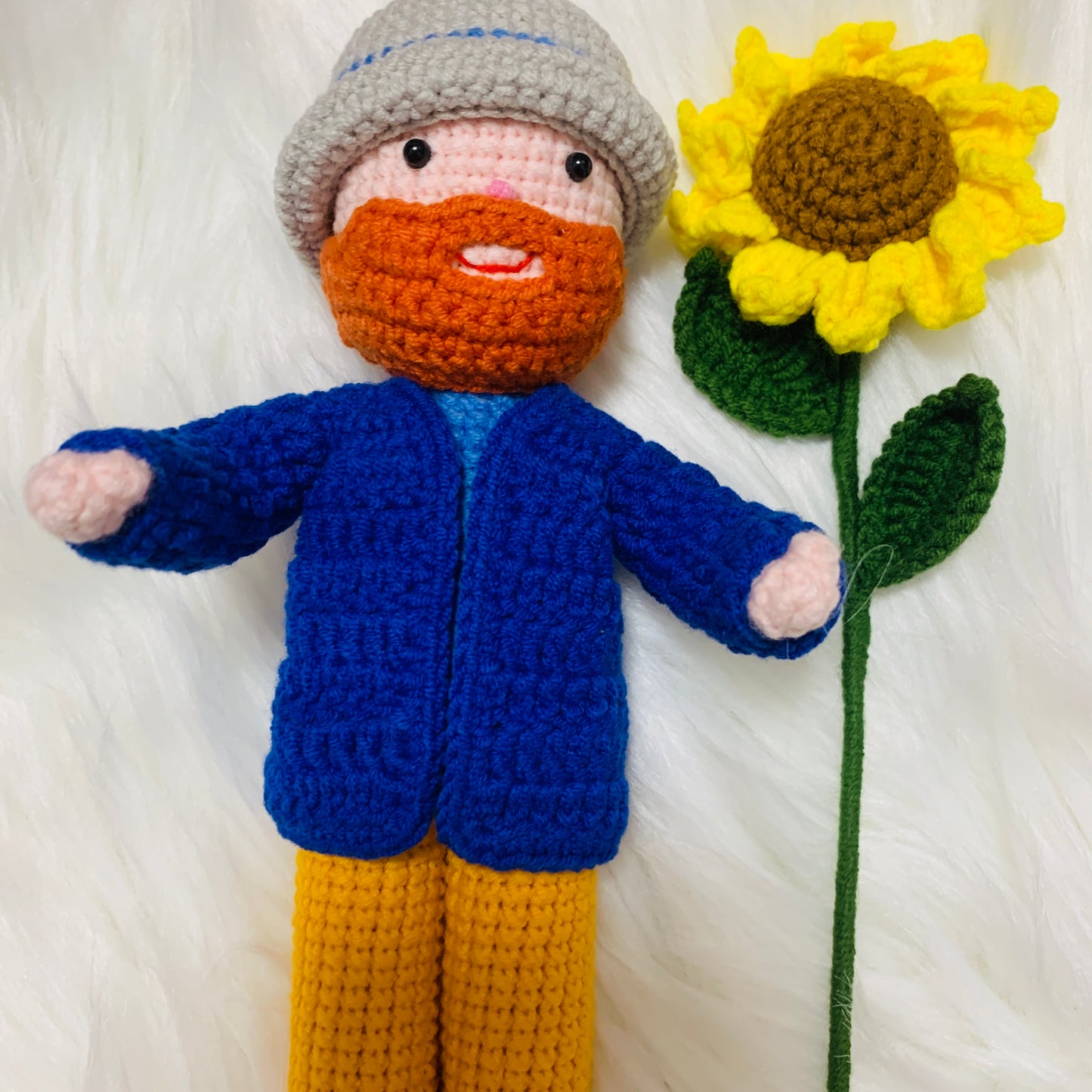 Vincent Inspired crochet Van Gogh amigurumi doll sunflower Gift handmade flower