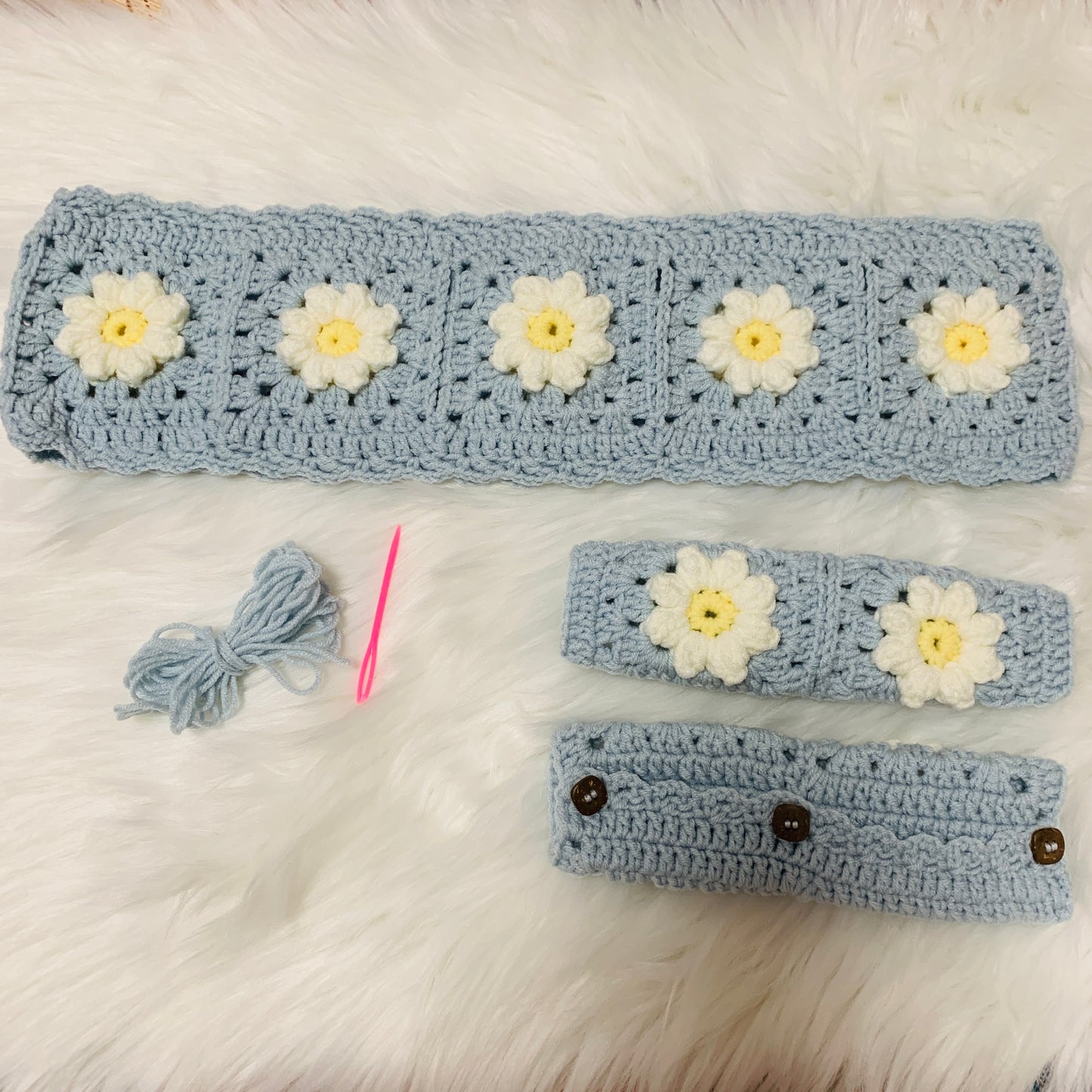 Steering Wheel Cover for women, Crochet daisy flower seat belt Cover, Car Accessories decorations