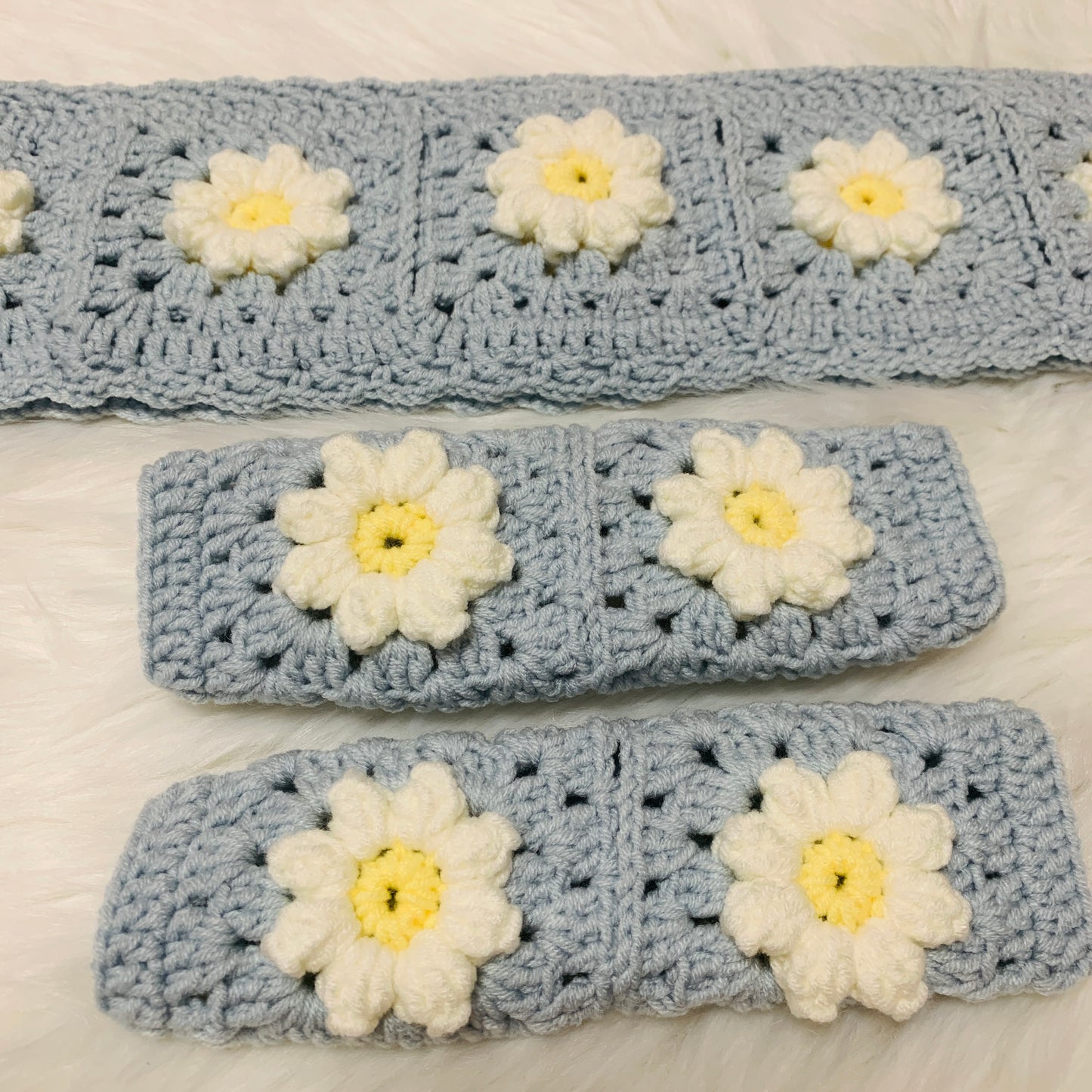 Steering Wheel Cover for women, Crochet daisy flower seat belt Cover, Car Accessories decorations