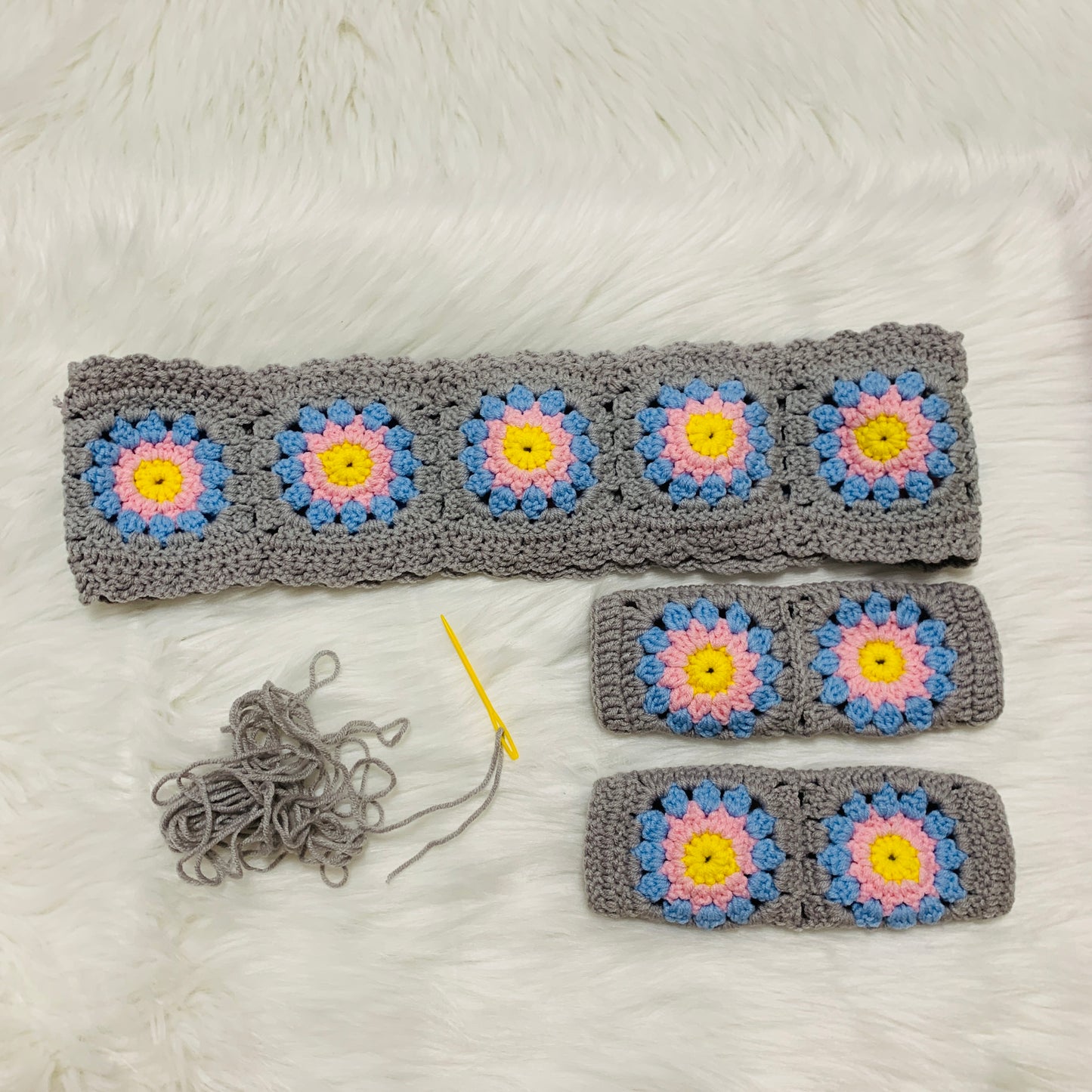 Crochet Steer Wheel Cover for women, kawaii flower seat belt Cover, Car Accessories decorations