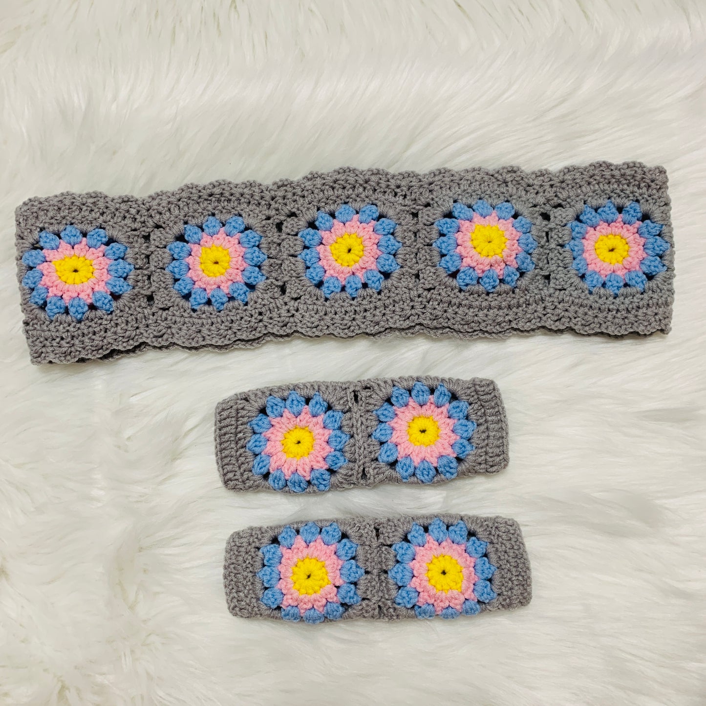 Crochet Steer Wheel Cover for women, kawaii flower seat belt Cover, Car Accessories decorations