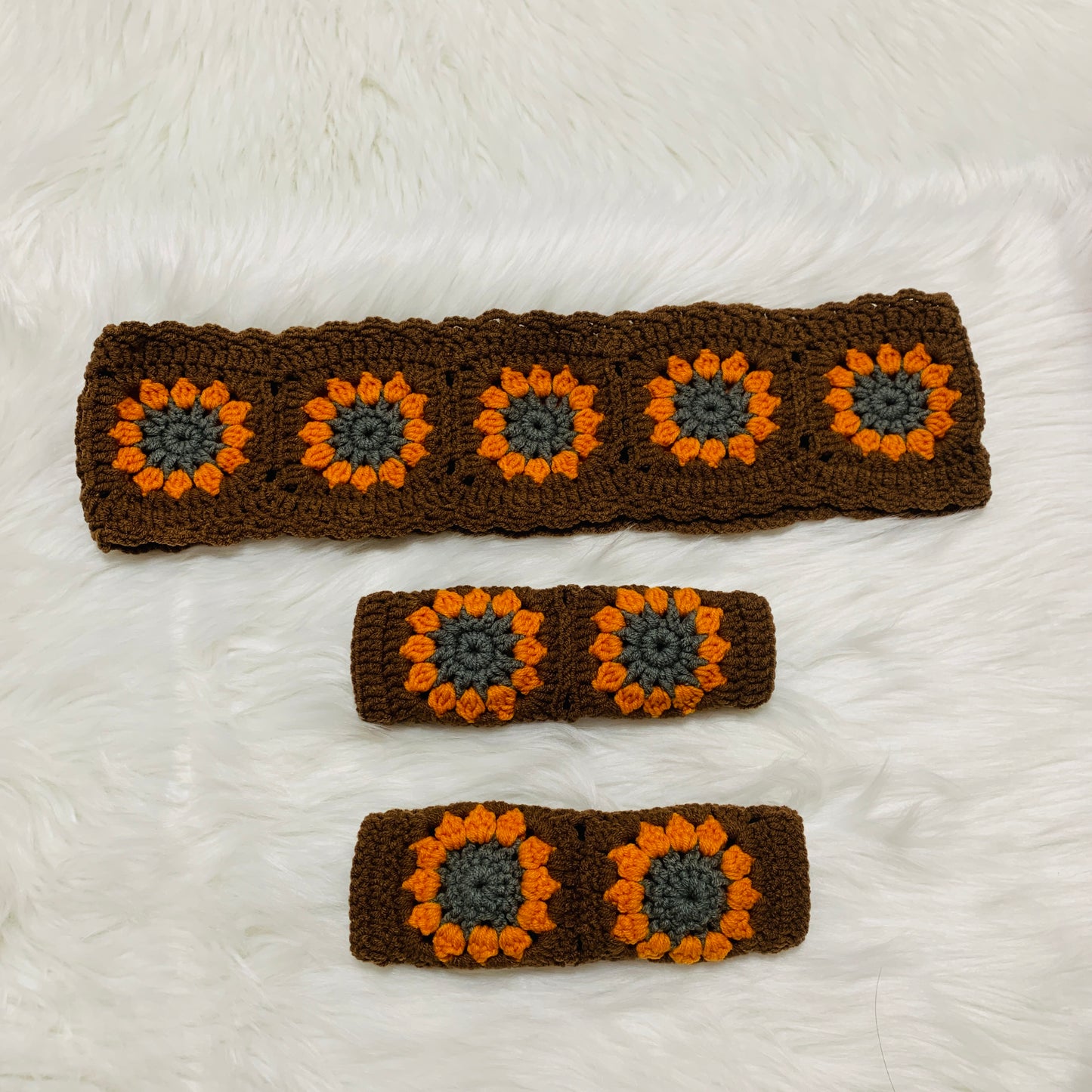 Steering Wheel Cover for women, Crochet chocolate orange flower seat belt Cover, Car Accessories decorations