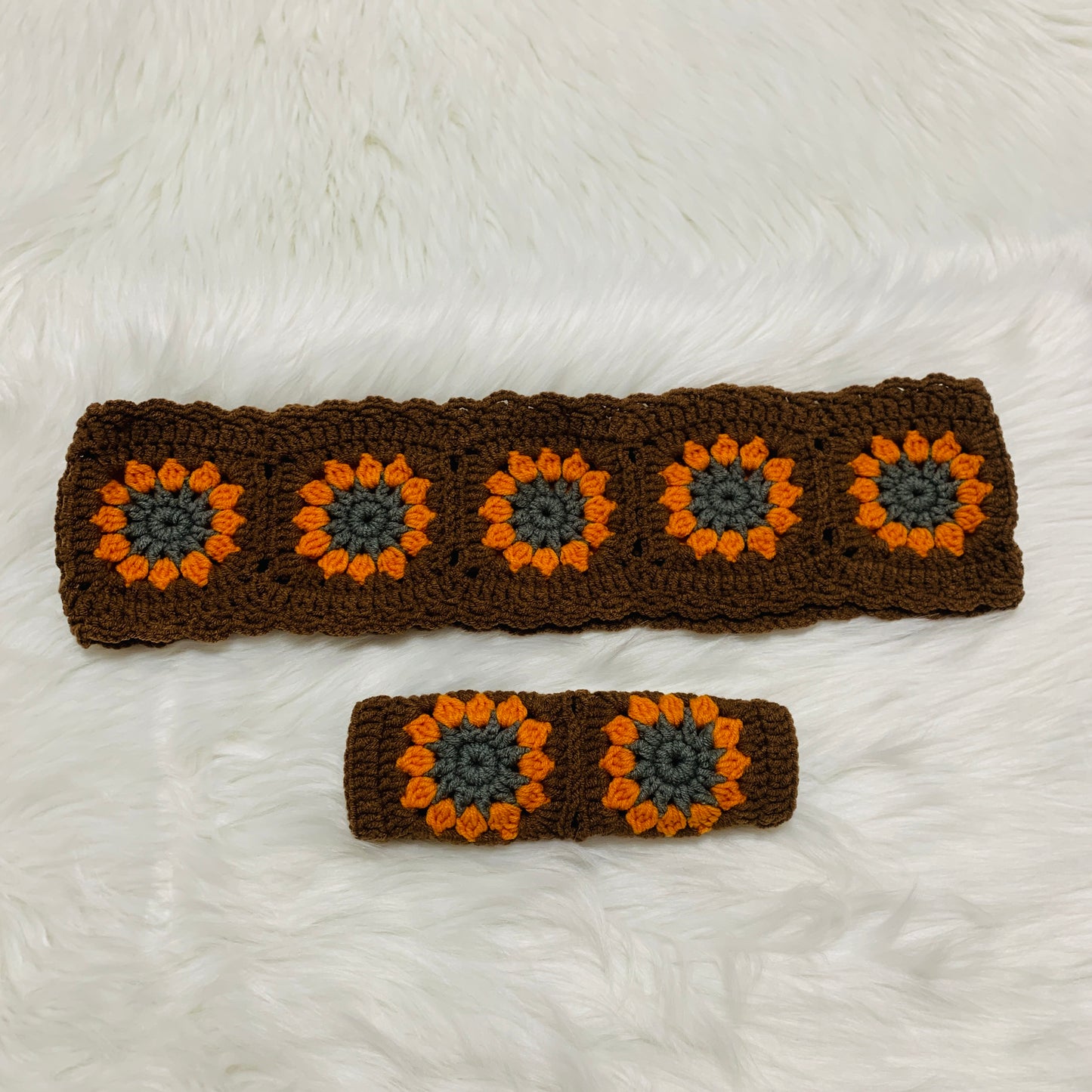 Steering Wheel Cover for women, Crochet chocolate orange flower seat belt Cover, Car Accessories decorations