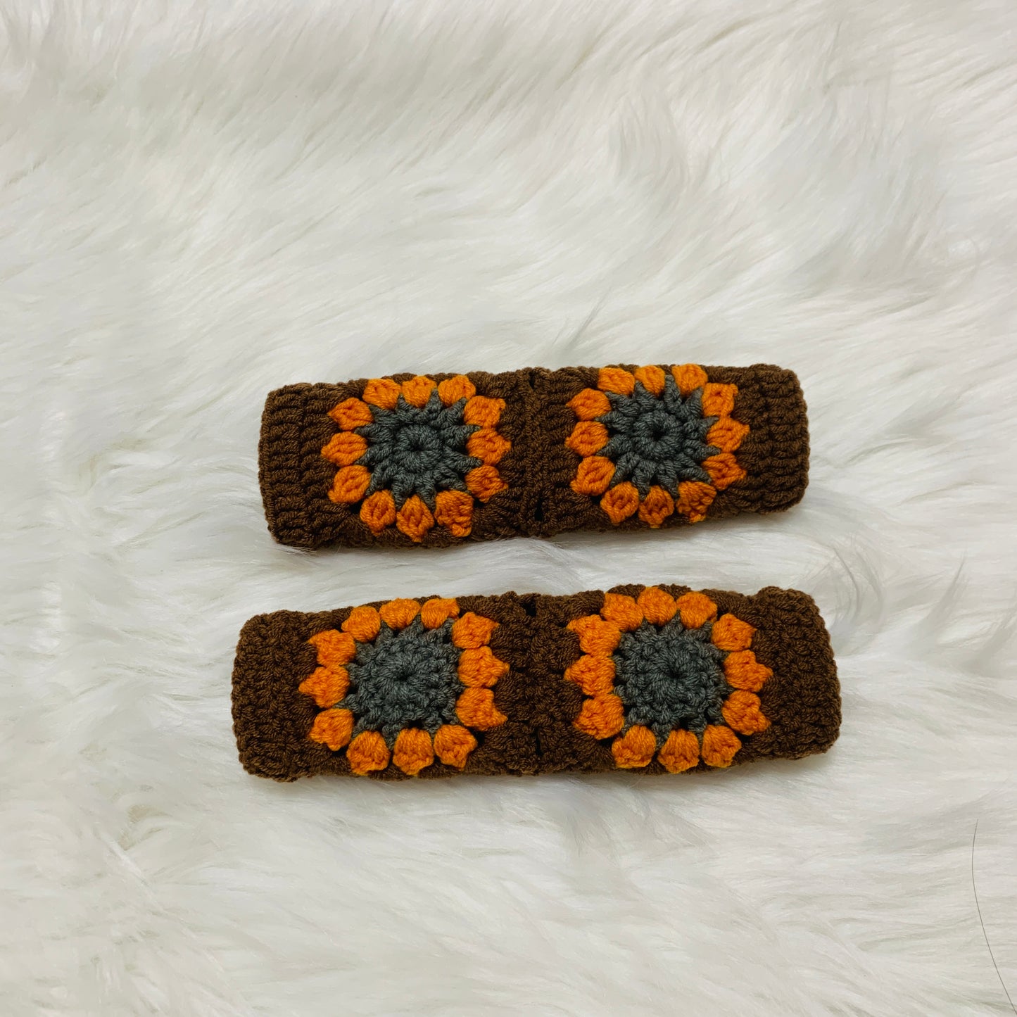 Steering Wheel Cover for women, Crochet chocolate orange flower seat belt Cover, Car Accessories decorations