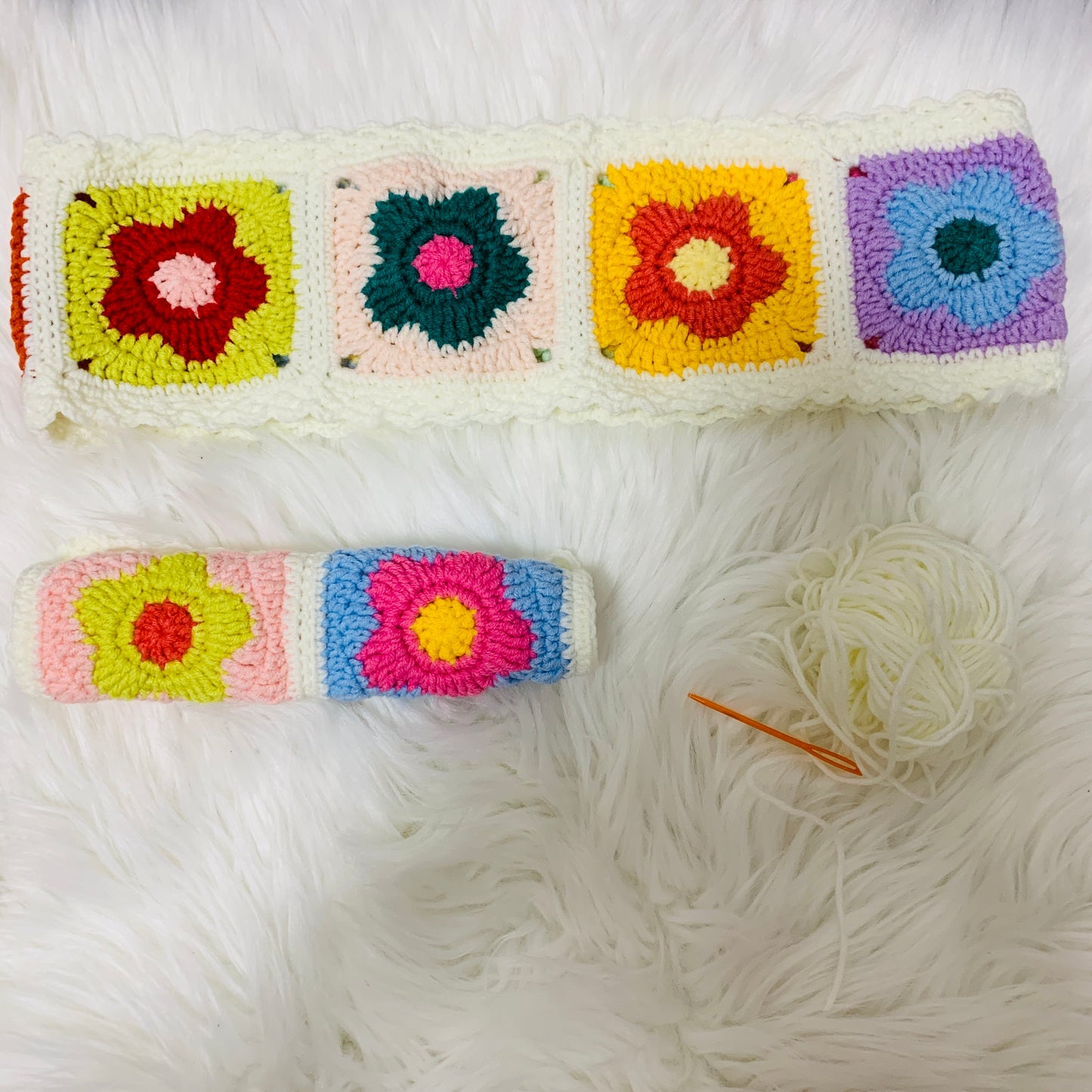 Handmade crochet Steering Wheel Cover for women, cute colorful flower seat belt Cover, Car interior Accessories decorations